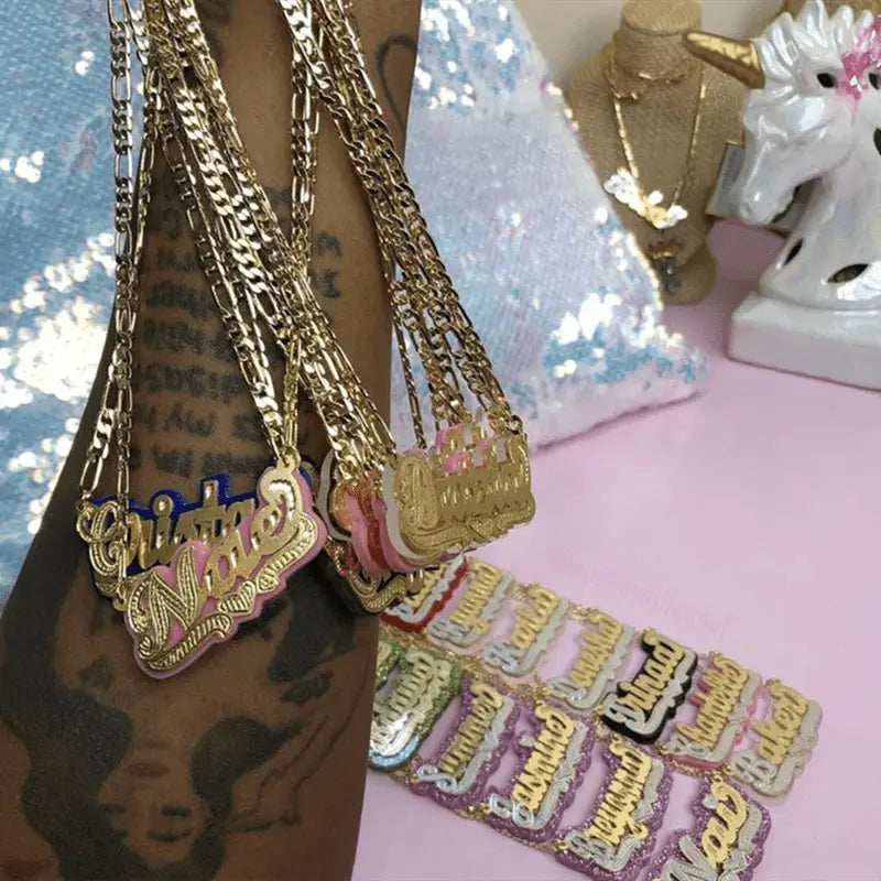 Customized Double Gold-plated Custom Name Necklace Custom Acrylic Pendant Necklace nowadaysfashion
