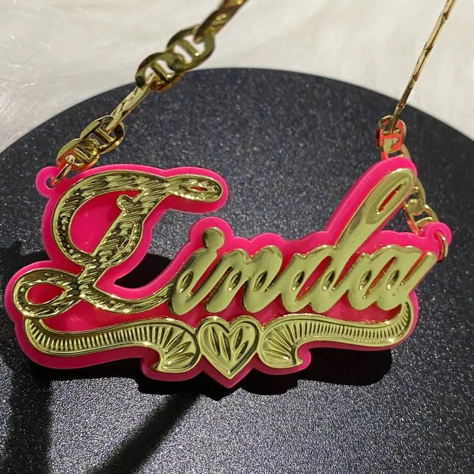 Customized Double Gold-plated Custom Name Necklace Custom Acrylic Pendant Necklace - Blade & Thread