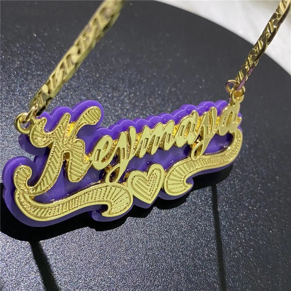 Customized Double Gold-plated Custom Name Necklace Custom Acrylic Pendant Necklace - Blade & Thread