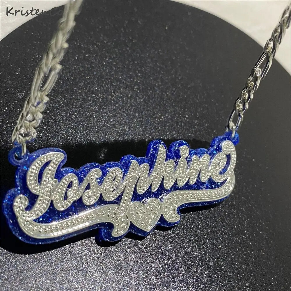 Customized Double Gold-plated Custom Name Necklace Custom Acrylic Pendant Necklace - Blade & Thread