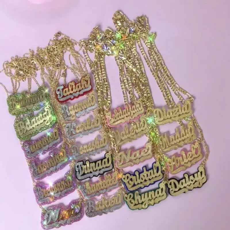 Customized Double Gold-plated Custom Name Necklace Custom Acrylic Pendant Necklace - Blade & Thread