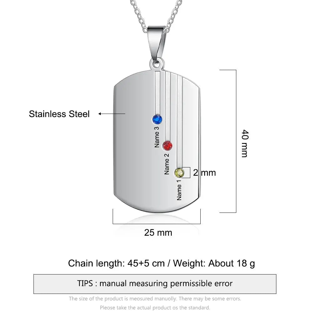 Customized Engraved Name Square Pendant Necklace Personalized 12-Month Birthstone Necklace - Blade & Thread