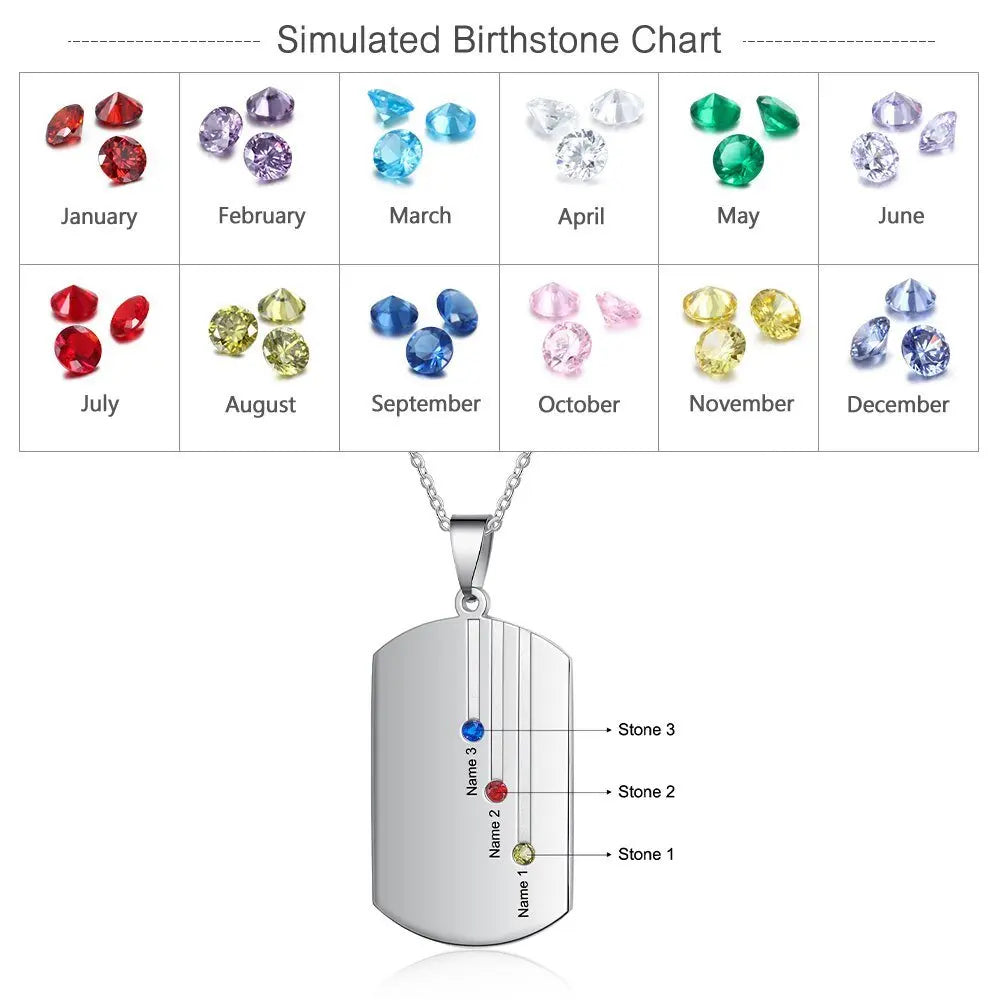 Customized Engraved Name Square Pendant Necklace Personalized 12-Month Birthstone Necklace - Blade & Thread