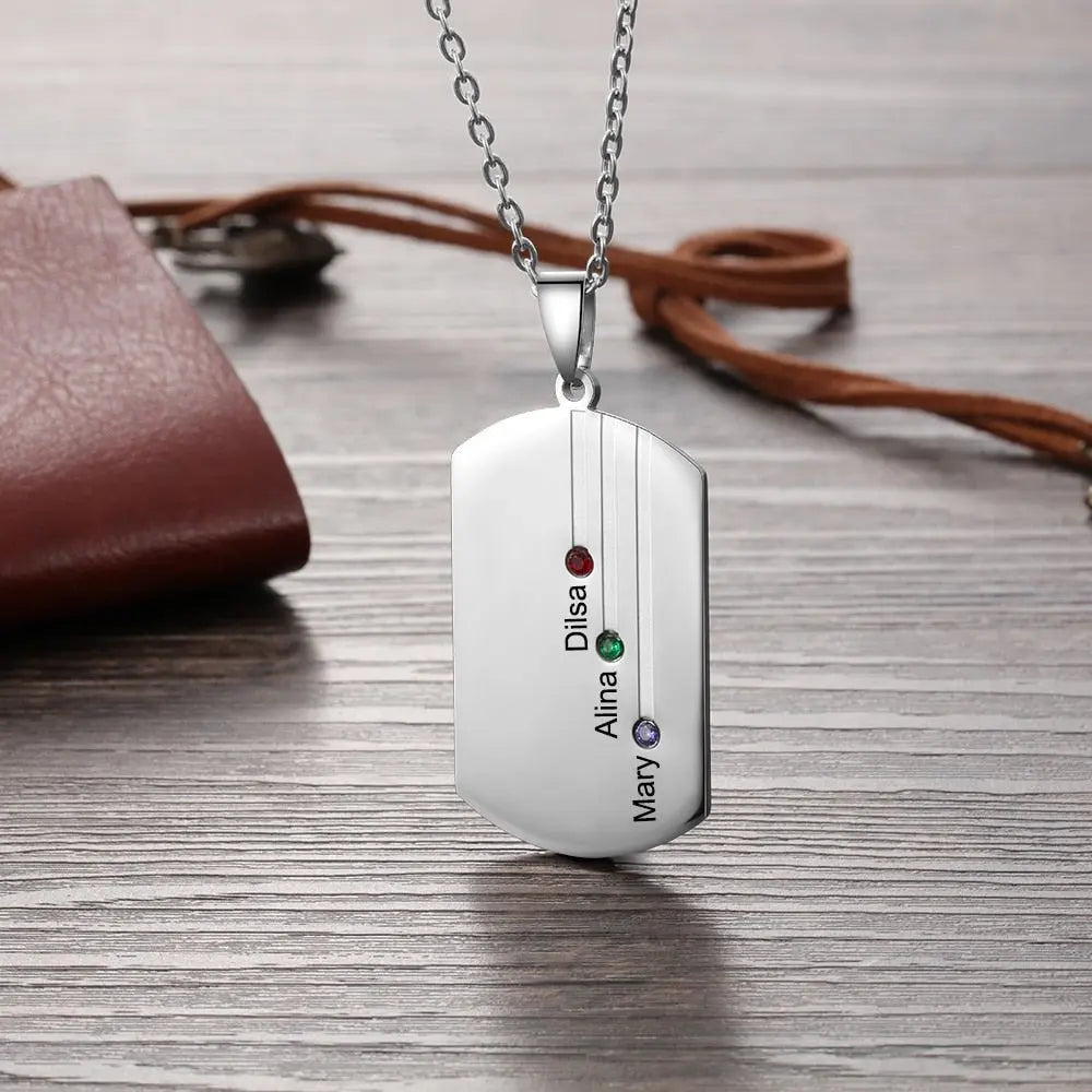 Customized Engraved Name Square Pendant Necklace Personalized 12-Month Birthstone Necklace nowadaysfashion