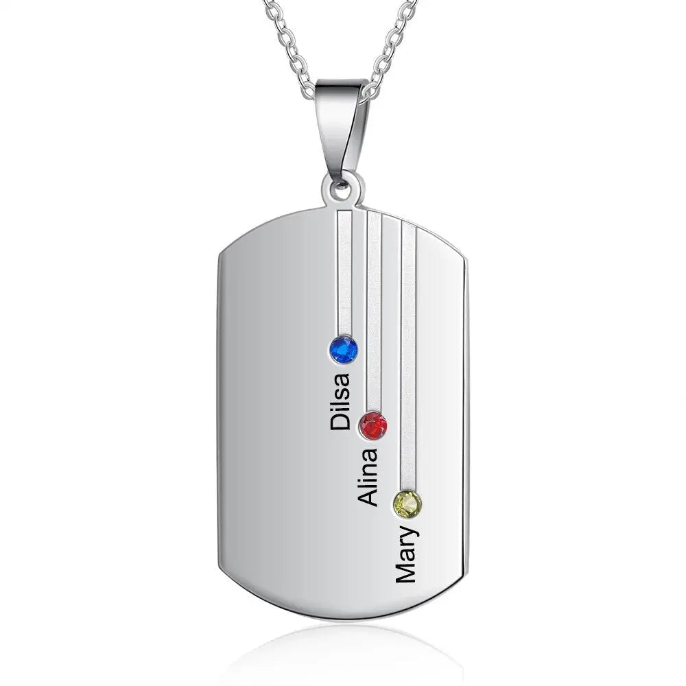 Customized Engraved Name Square Pendant Necklace Personalized 12-Month Birthstone Necklace - Blade & Thread
