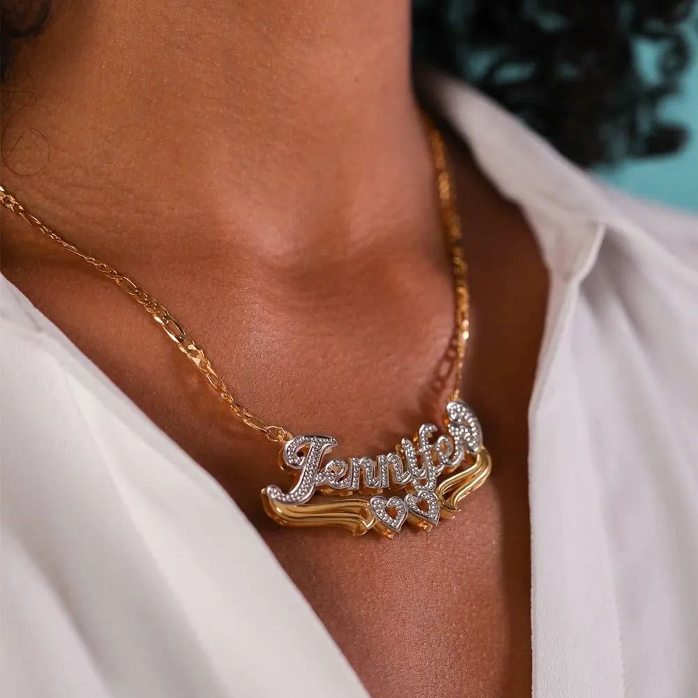 Customized Name Necklace Custom 3D Nameplate Personalized Double Electroplating Pendant nowadaysfashion