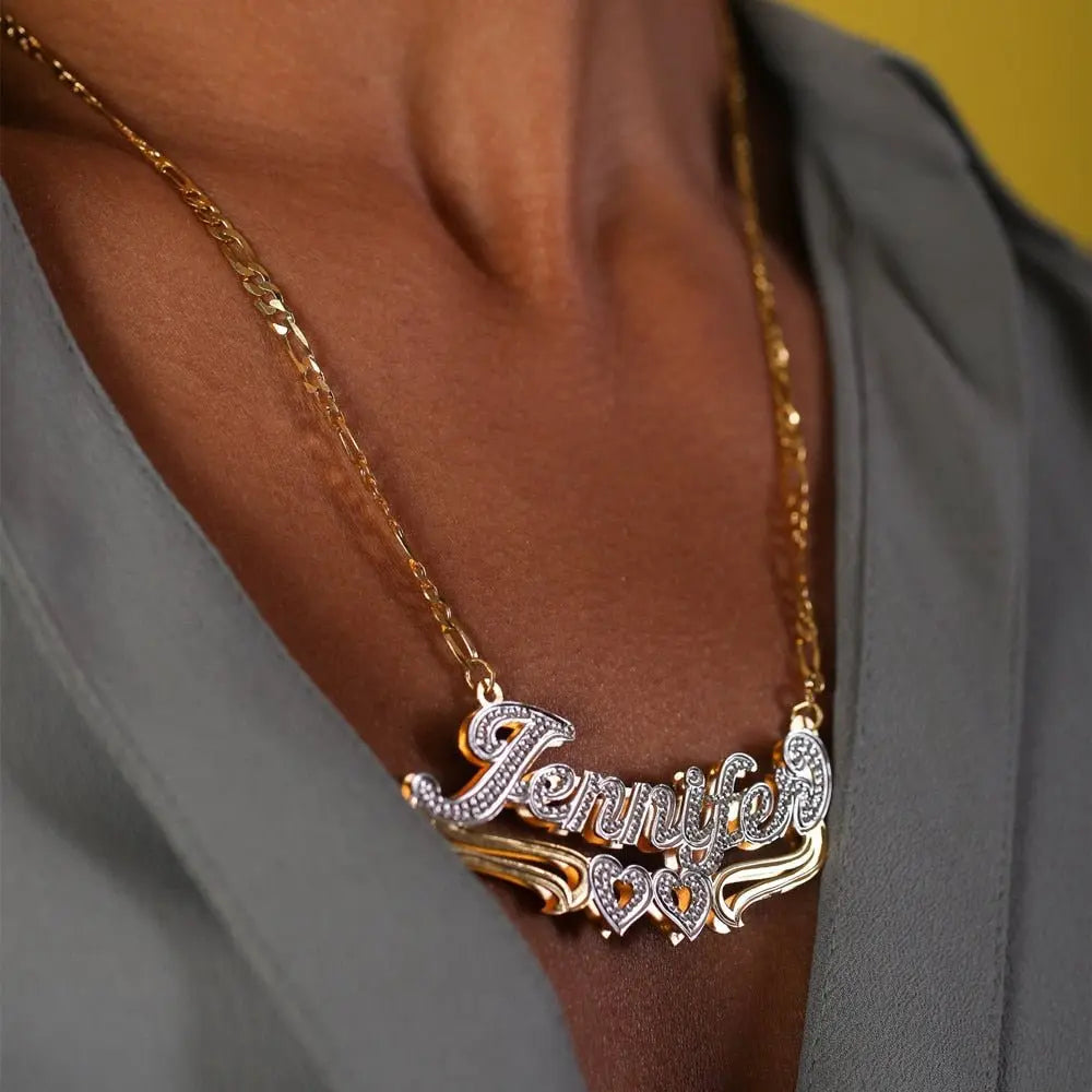 Customized Name Necklace Custom 3D Nameplate Personalized Double Electroplating Pendant - Blade & Thread