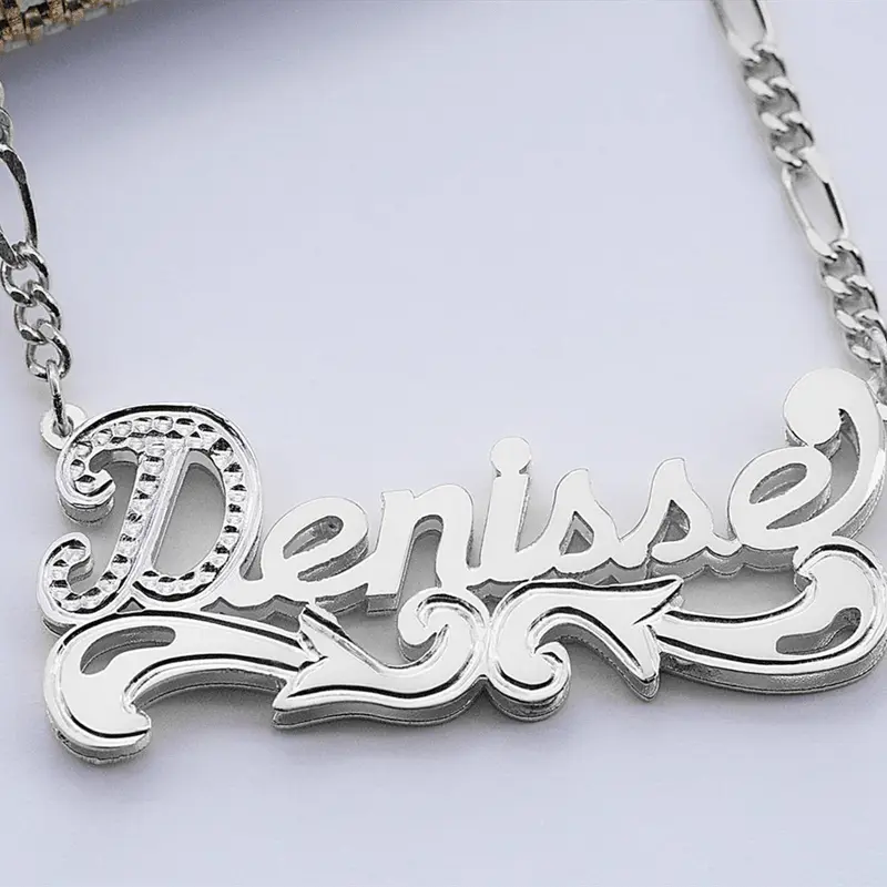 Customized Nameplate Necklace Double Name Plate Pendant Custom Letter With Figaro Chain - Blade & Thread