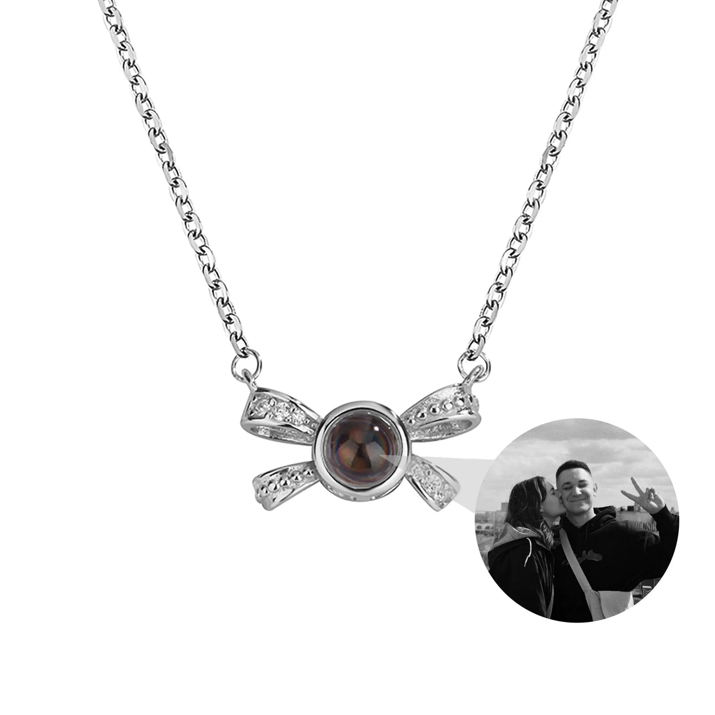 Customized photo bow necklace Projection Necklace Personality Photo Creative Pendant - Blade & Thread