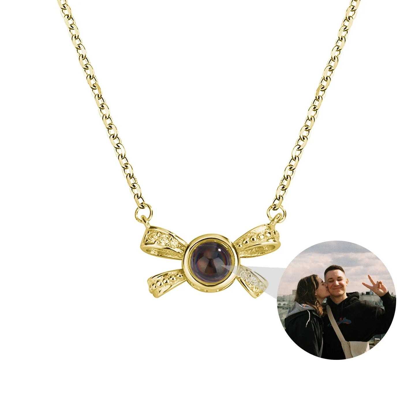Customized photo bow necklace Projection Necklace Personality Photo Creative Pendant - Blade & Thread