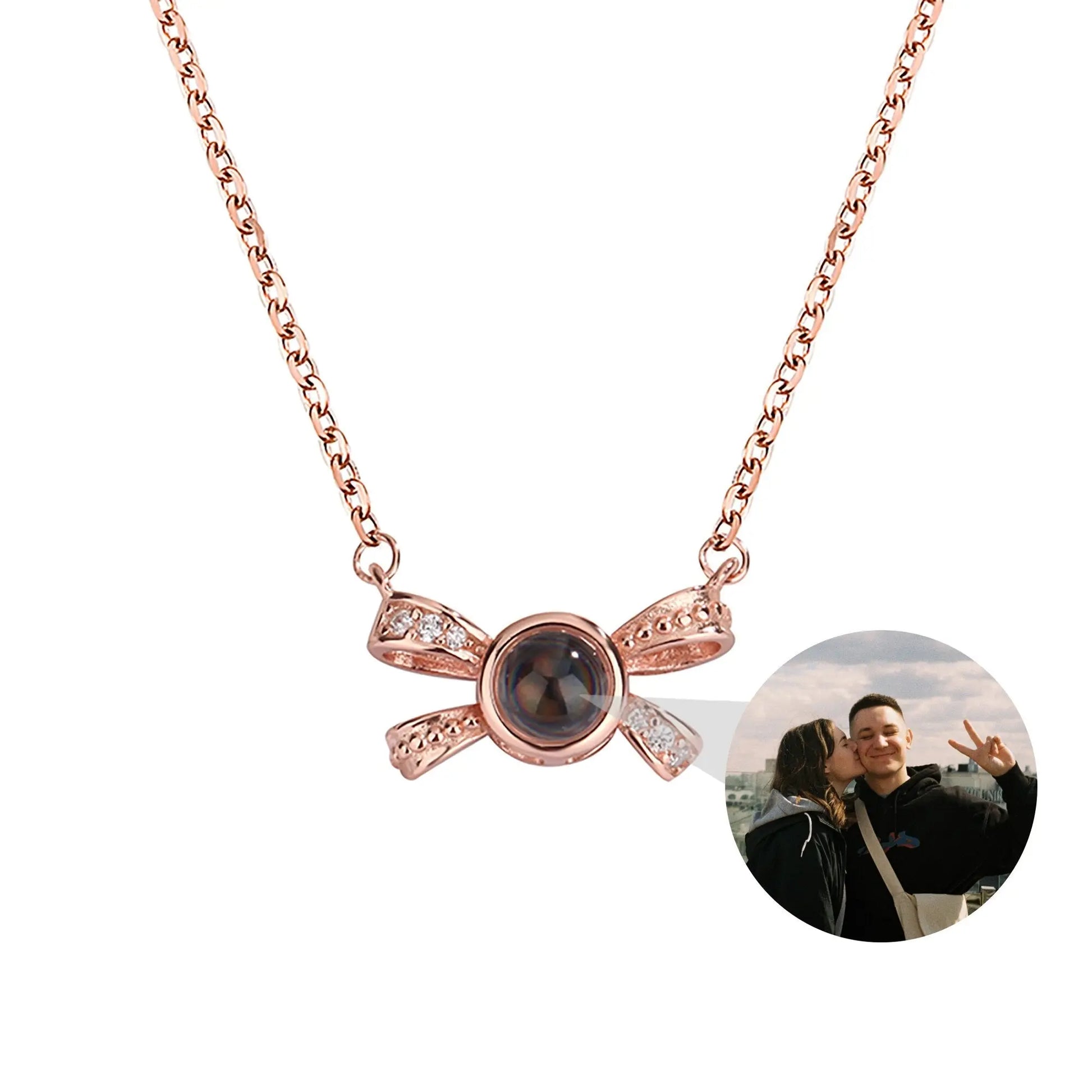 Customized photo bow necklace Projection Necklace Personality Photo Creative Pendant - Blade & Thread