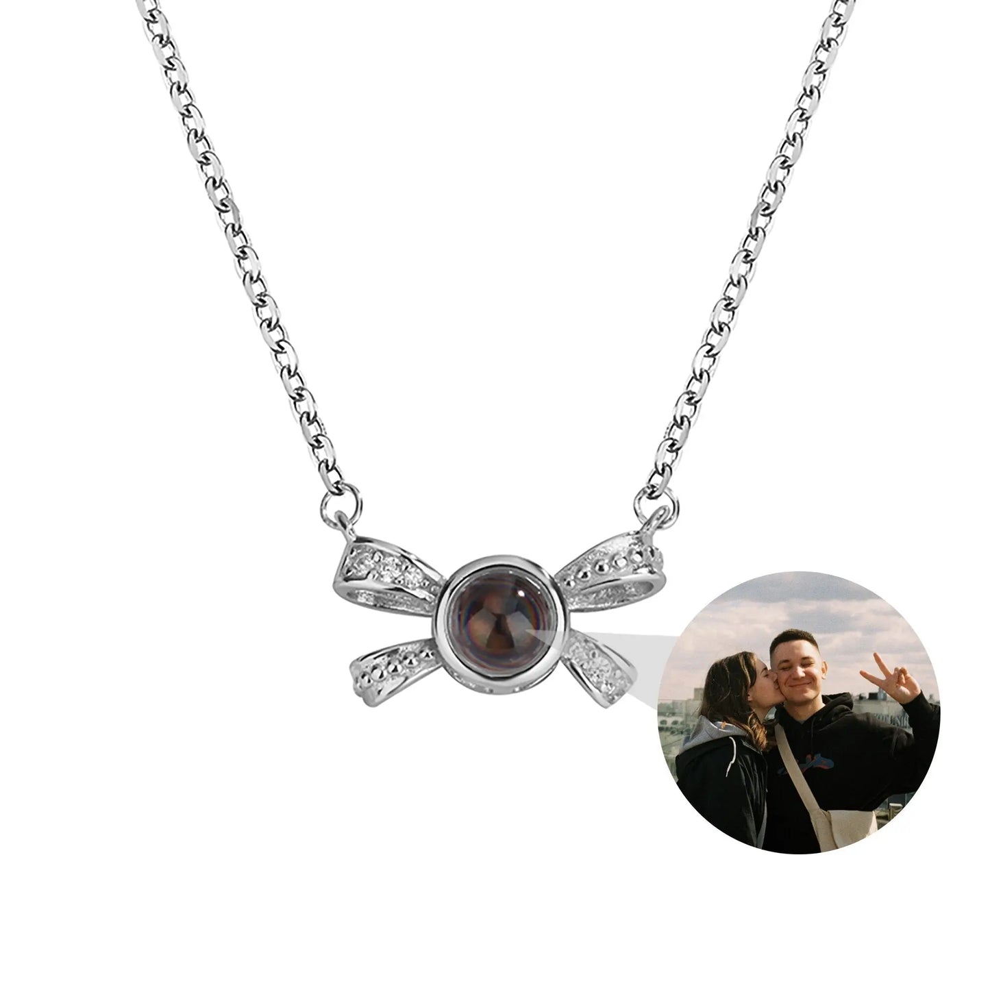 Customized photo bow necklace Projection Necklace Personality Photo Creative Pendant - Blade & Thread