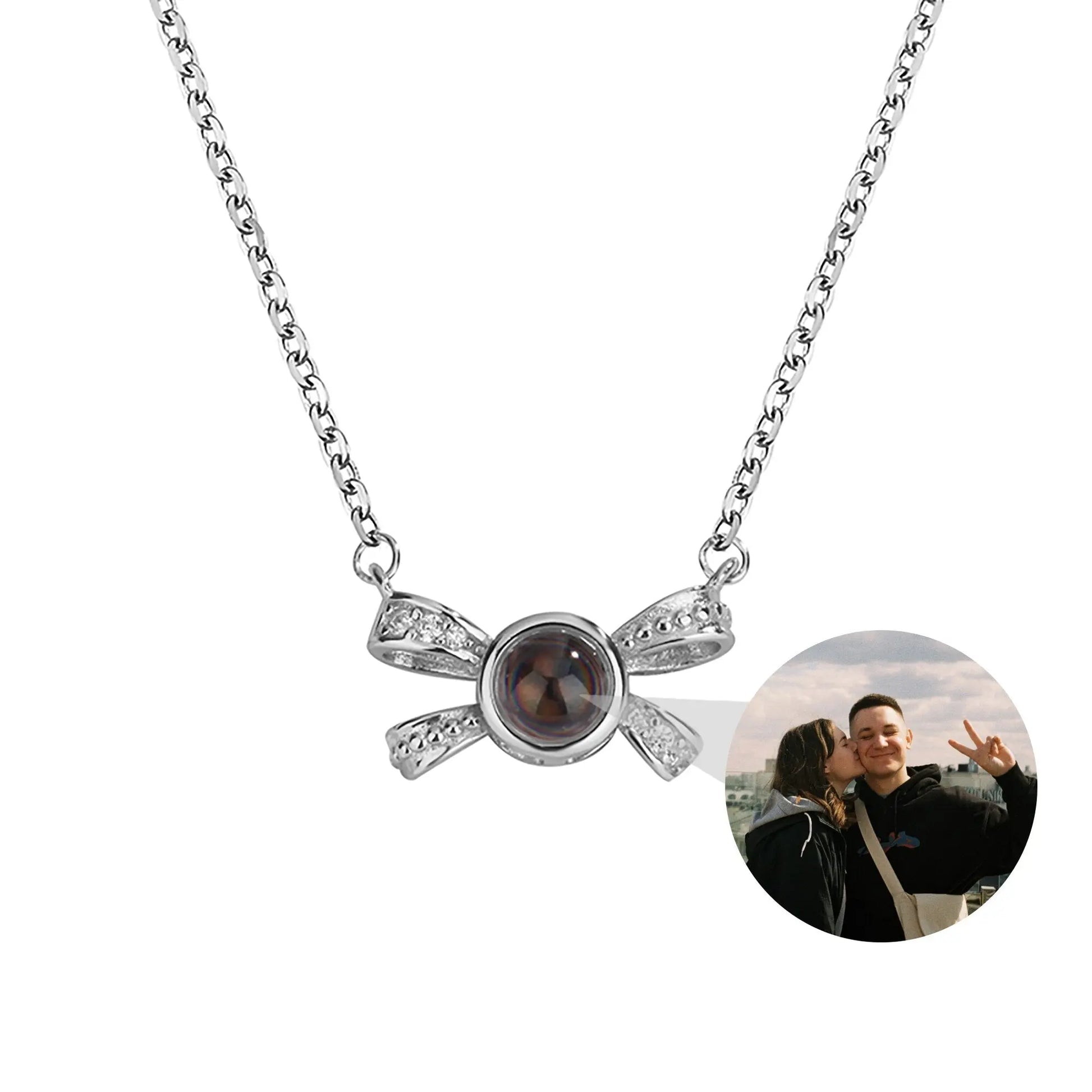 Customized photo bow necklace Projection Necklace Personality Photo Creative Pendant - Blade & Thread
