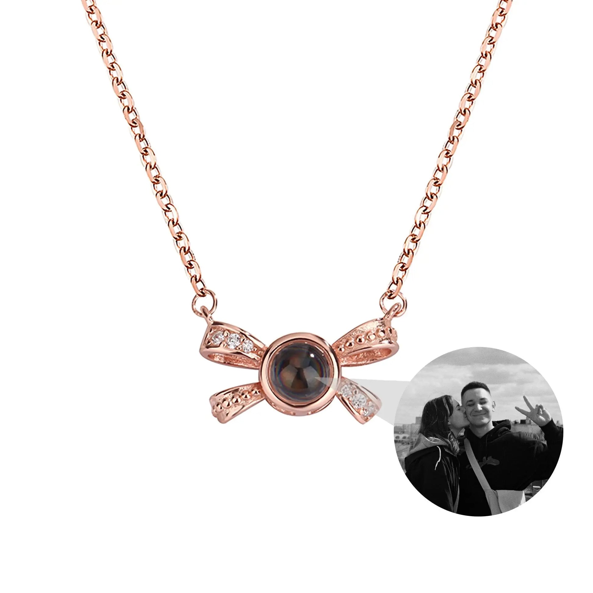 Customized photo bow necklace Projection Necklace Personality Photo Creative Pendant - Blade & Thread