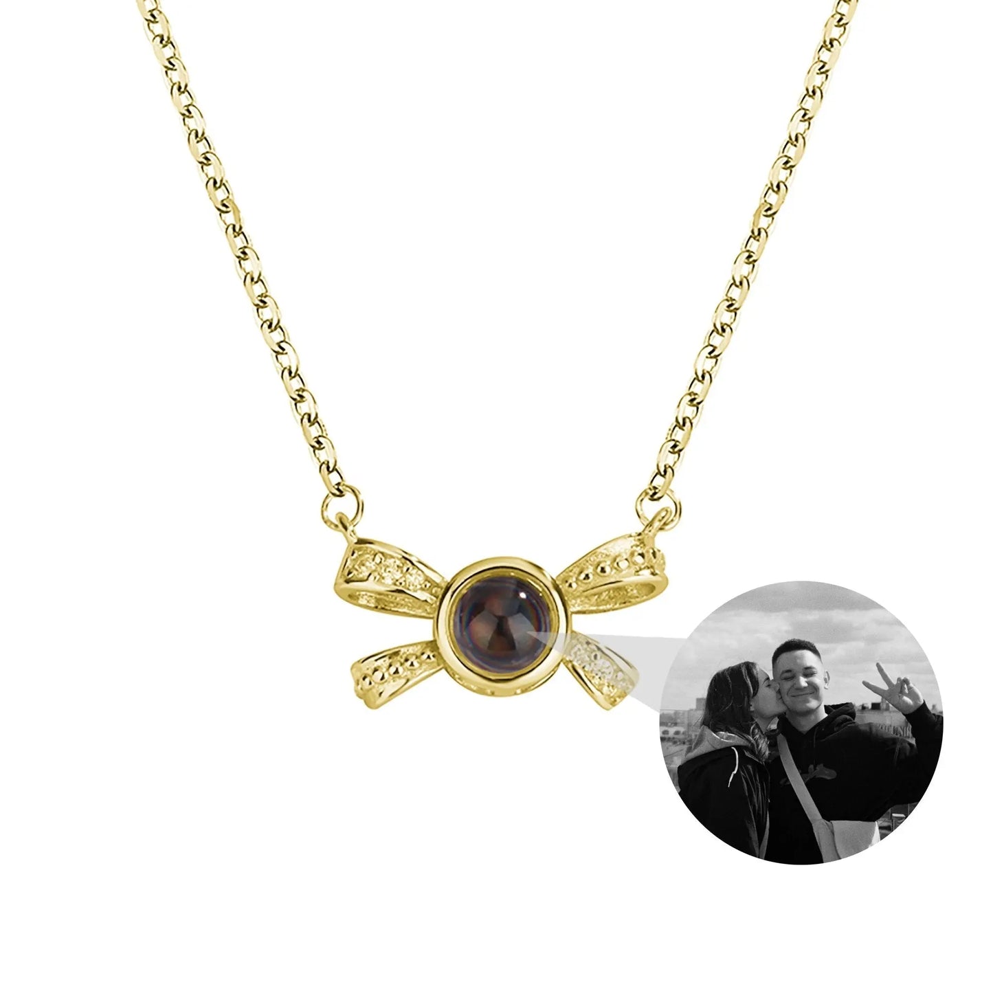 Customized photo bow necklace Projection Necklace Personality Photo Creative Pendant - Blade & Thread