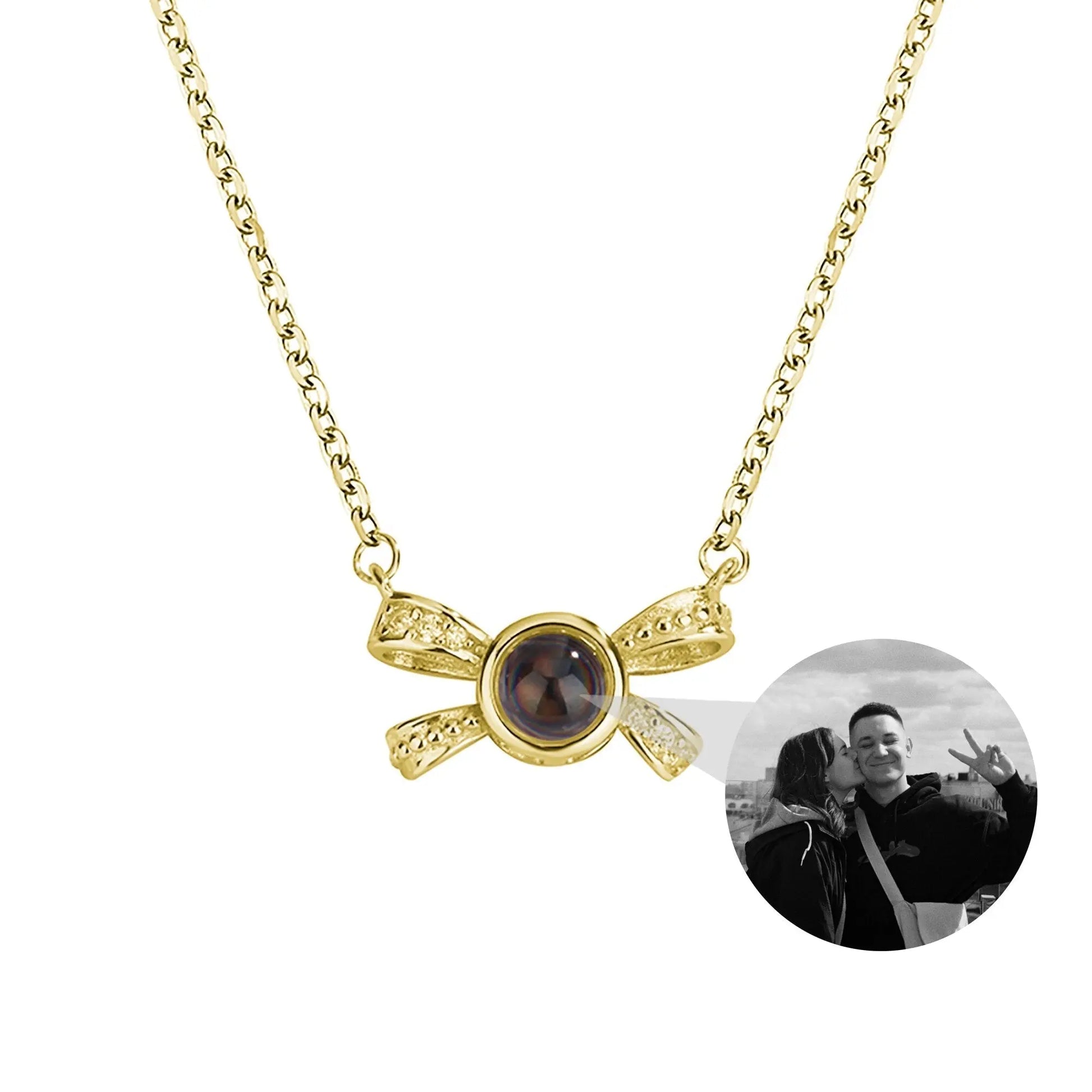 Customized photo bow necklace Projection Necklace Personality Photo Creative Pendant - Blade & Thread