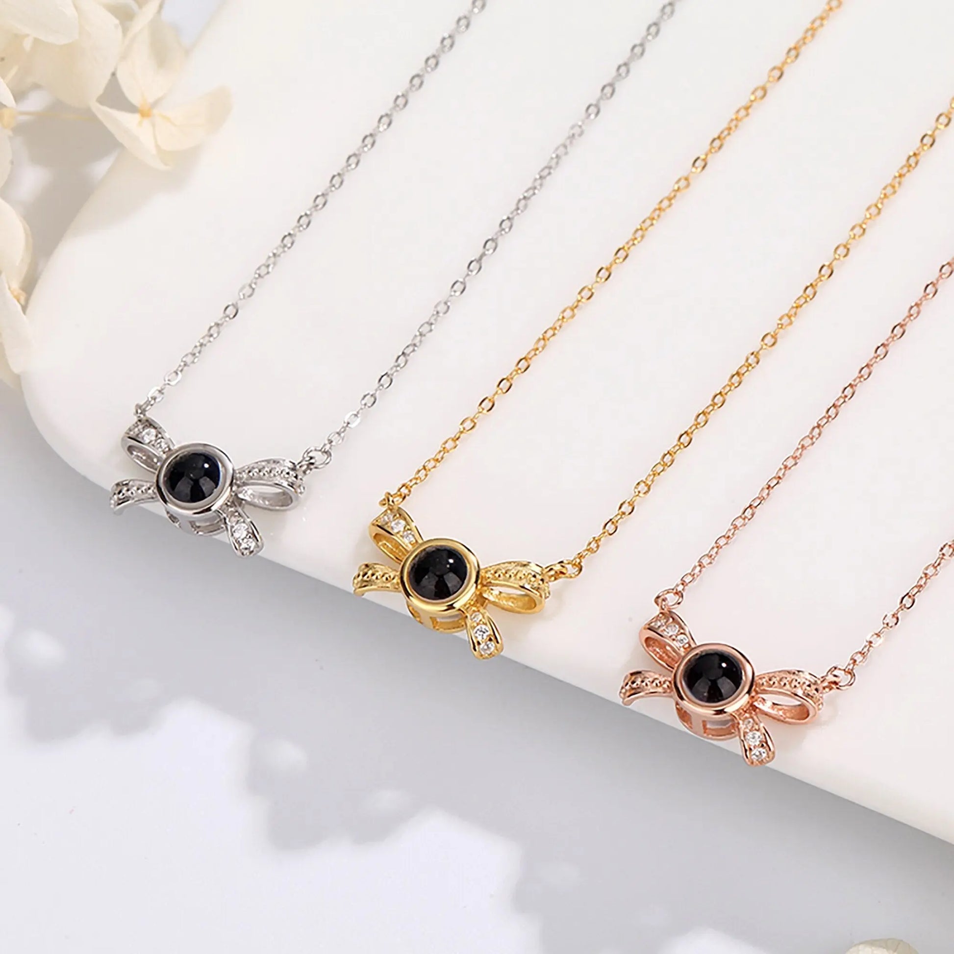Customized photo bow necklace Projection Necklace Personality Photo Creative Pendant - Blade & Thread