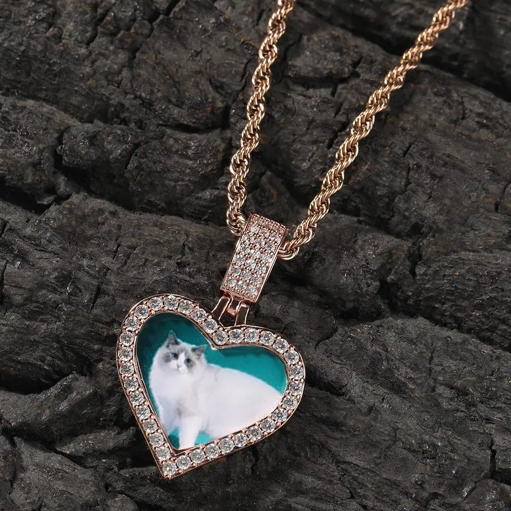 Customized photo heart shape pendant couple necklace - Blade & Thread