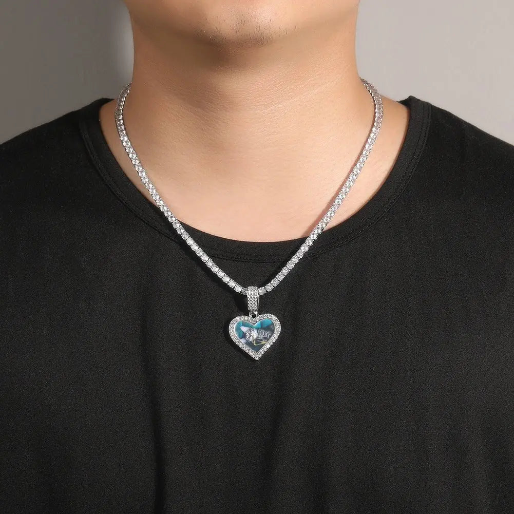 Customized photo heart shape pendant couple necklace - Blade & Thread