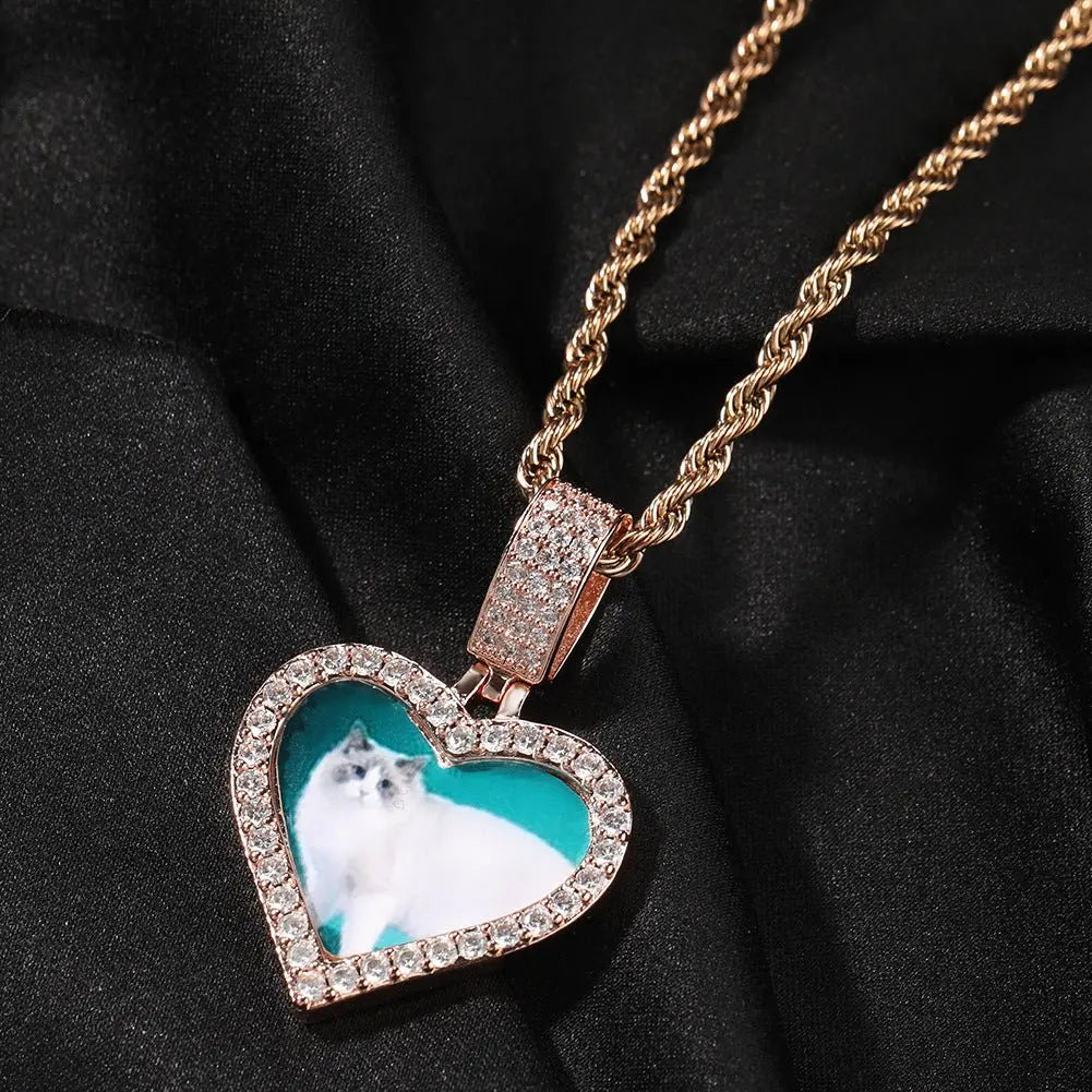 Customized photo heart shape pendant couple necklace - Blade & Thread