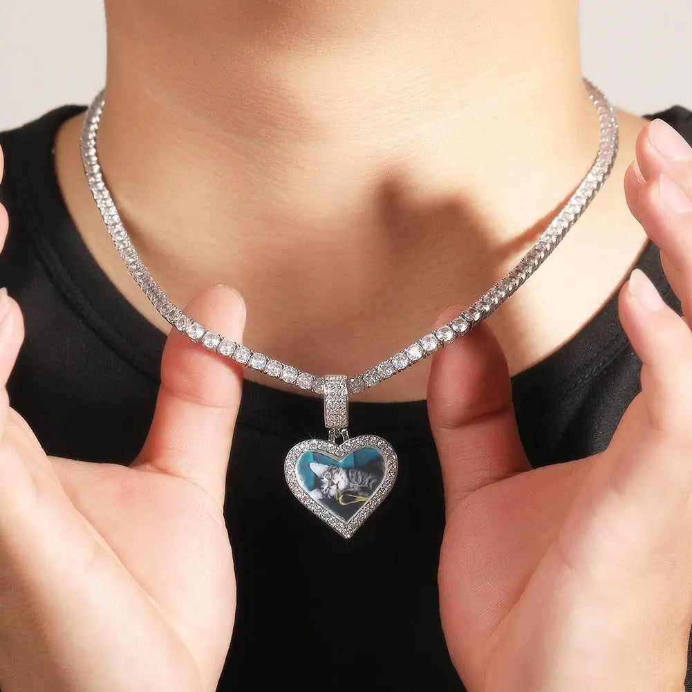 Customized photo heart shape pendant couple necklace - Blade & Thread