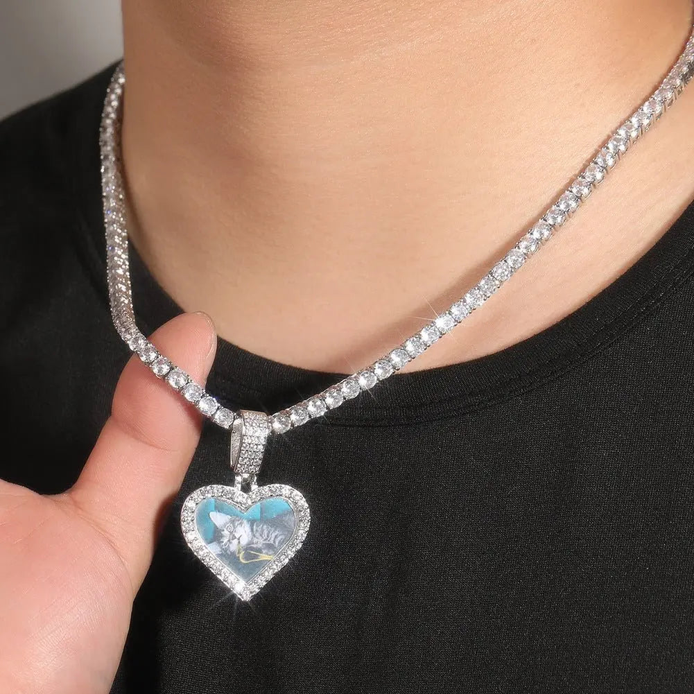 Customized photo heart shape pendant couple necklace - Blade & Thread