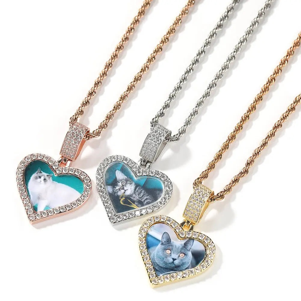 Customized photo heart shape pendant couple necklace - Blade & Thread