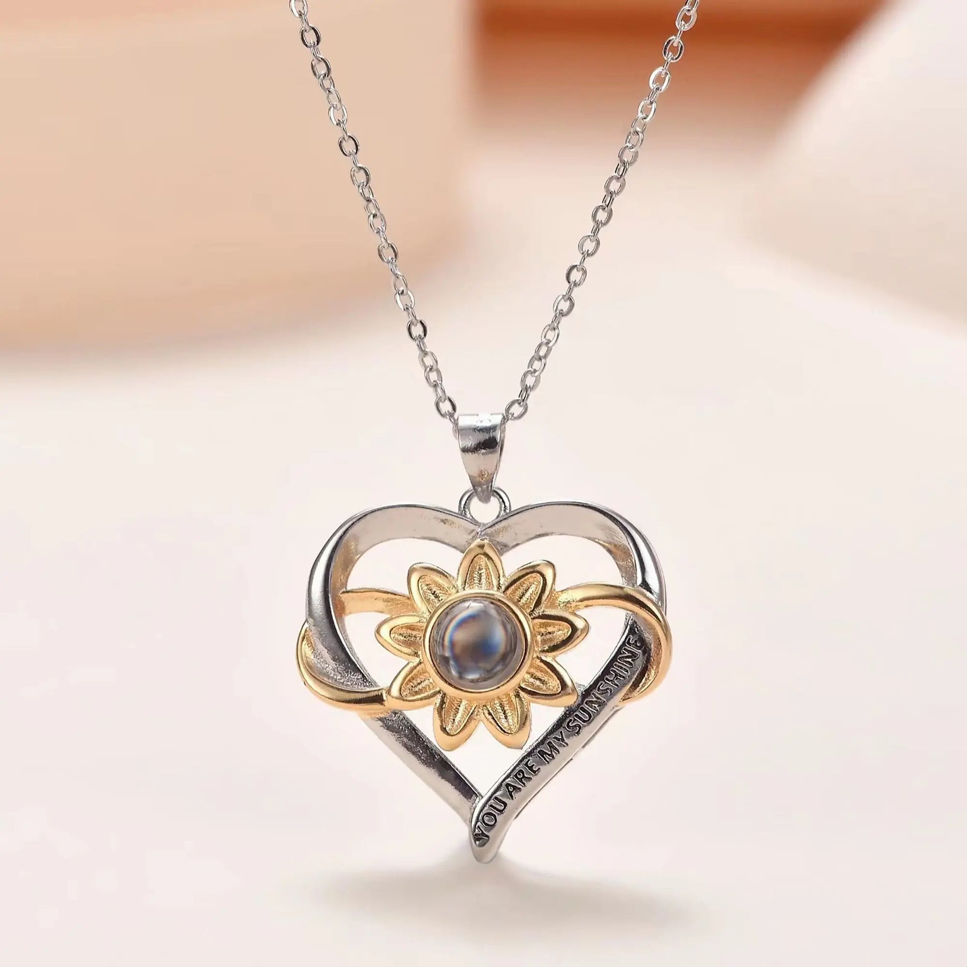 Customized photo of sunflower love Projection Necklace 100 Languages Pendant Jewelry - Blade & Thread