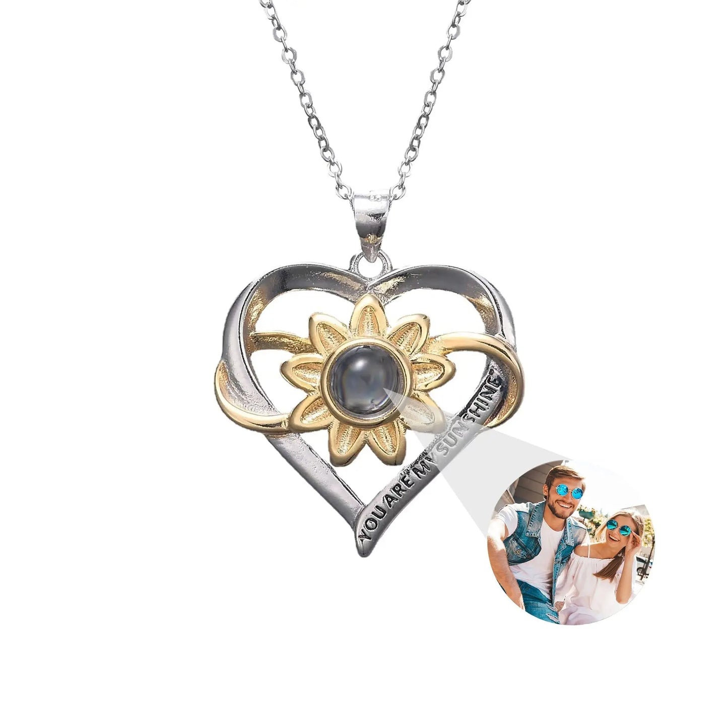 Customized photo of sunflower love Projection Necklace 100 Languages Pendant Jewelry - Blade & Thread