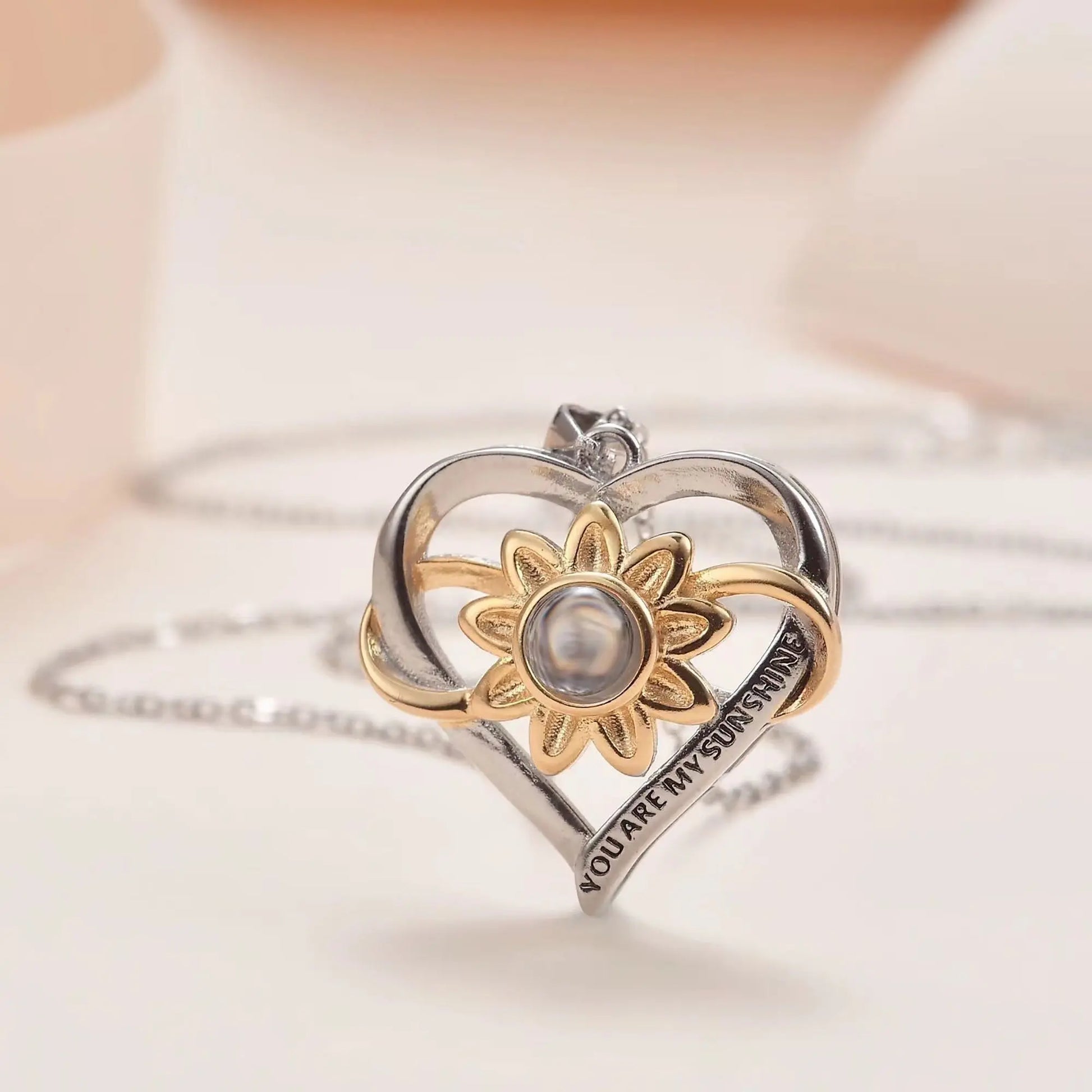 Customized photo of sunflower love Projection Necklace 100 Languages Pendant Jewelry - Blade & Thread