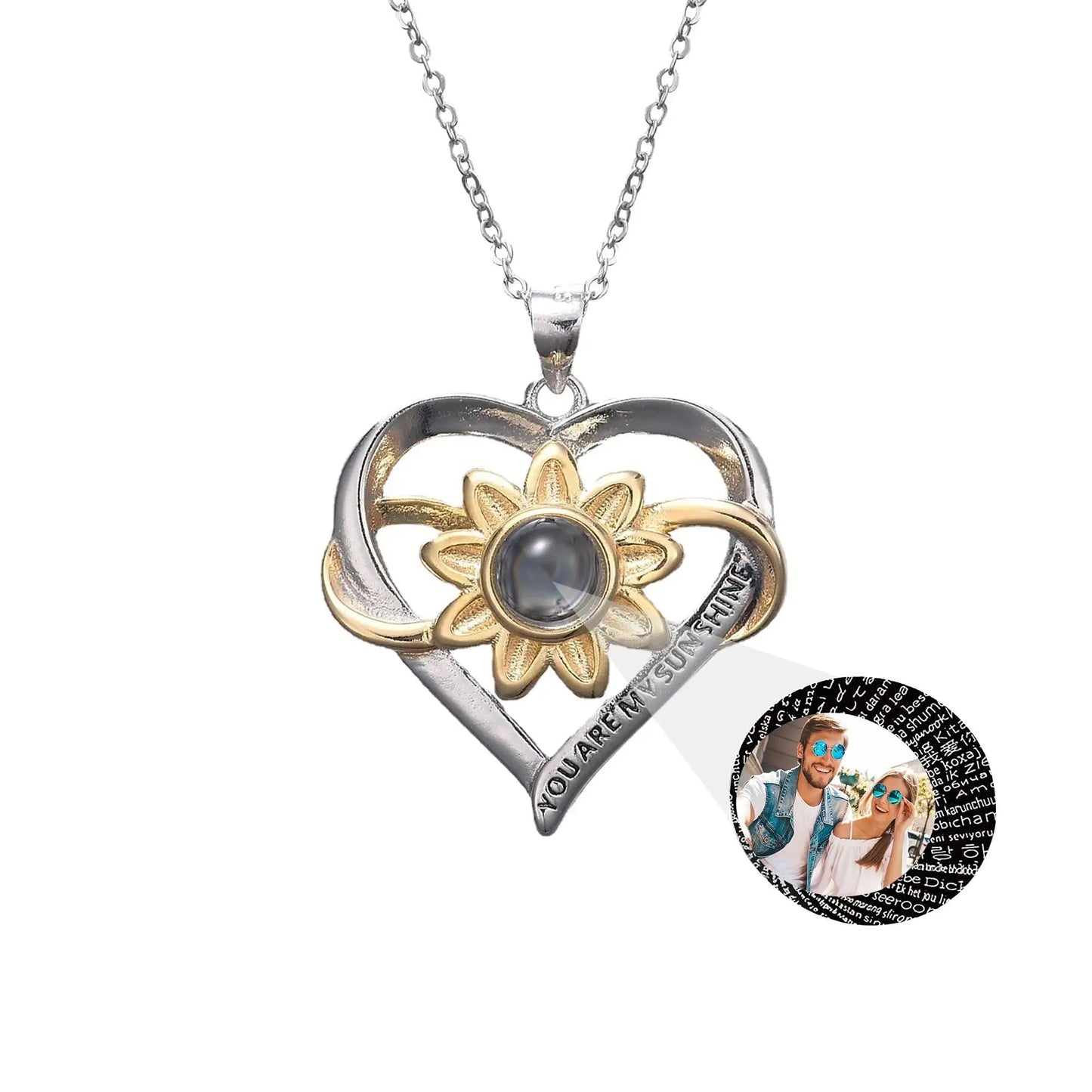 Customized photo of sunflower love Projection Necklace 100 Languages Pendant Jewelry - Blade & Thread