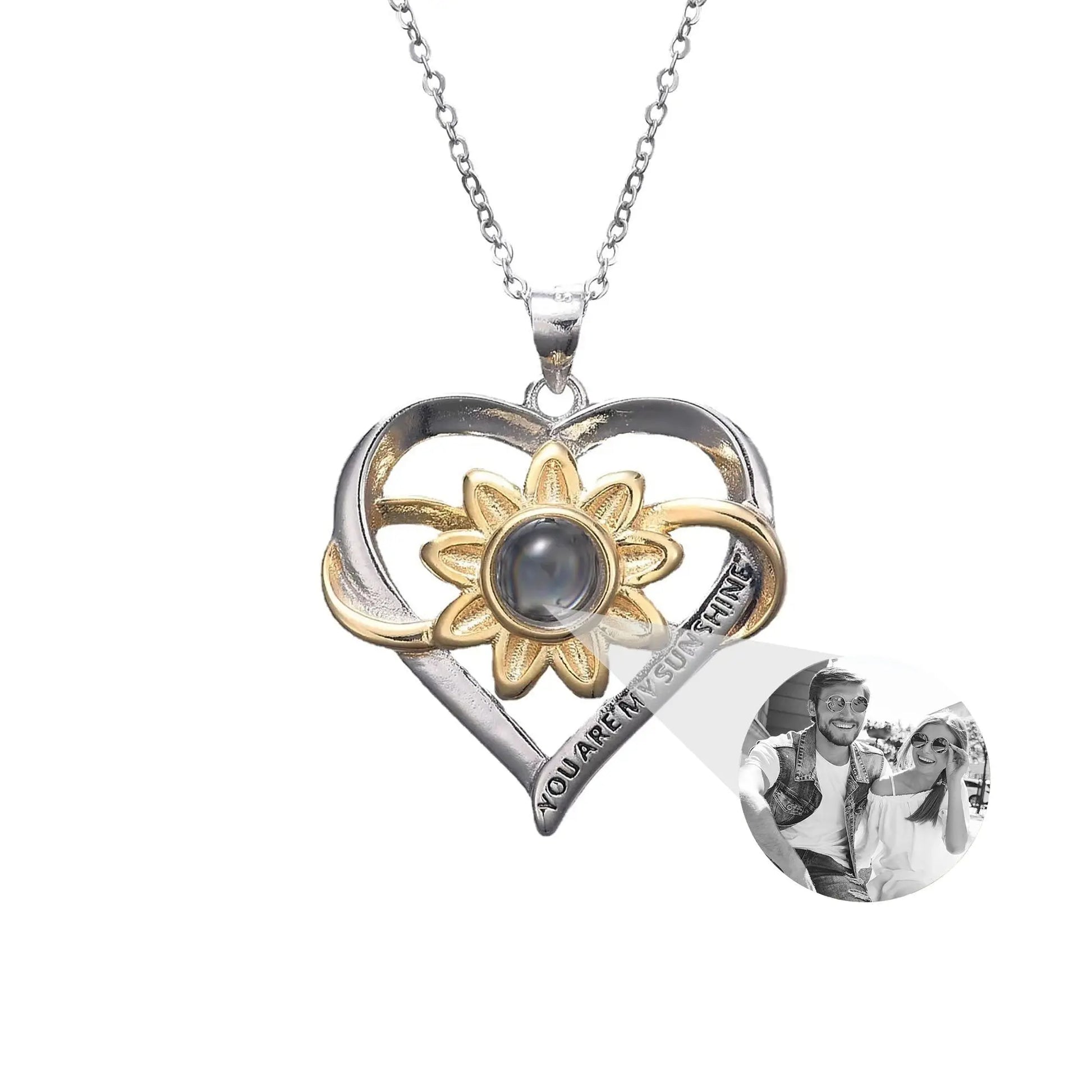Customized photo of sunflower love Projection Necklace 100 Languages Pendant Jewelry - Blade & Thread