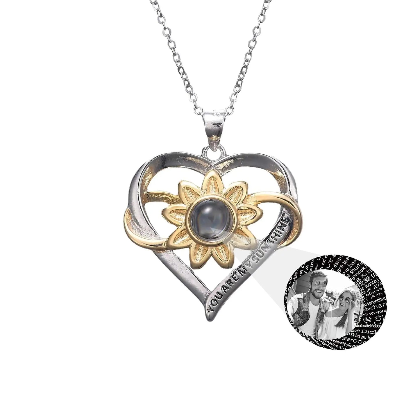 Customized photo of sunflower love Projection Necklace 100 Languages Pendant Jewelry - Blade & Thread