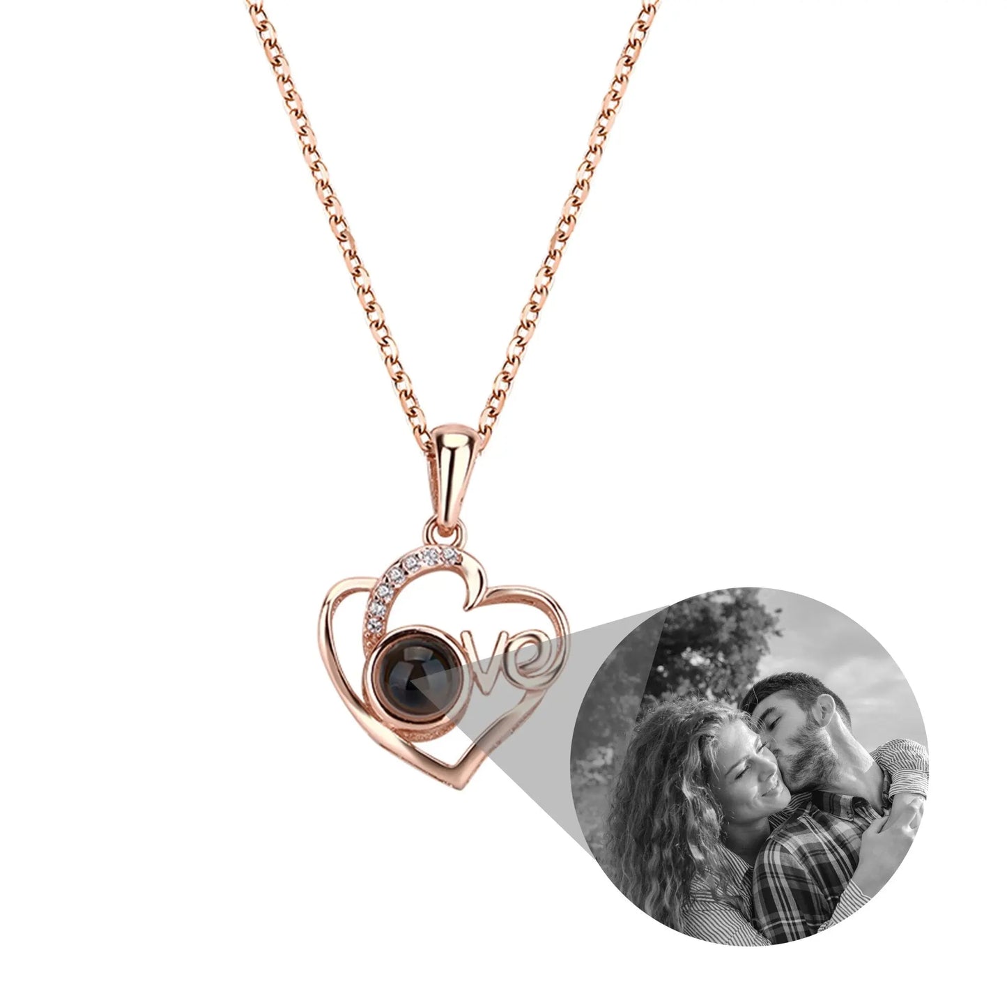 Customized Photo Projection Necklace Heart Pendant Necklace Love Memorial Jewelry - Blade & Thread