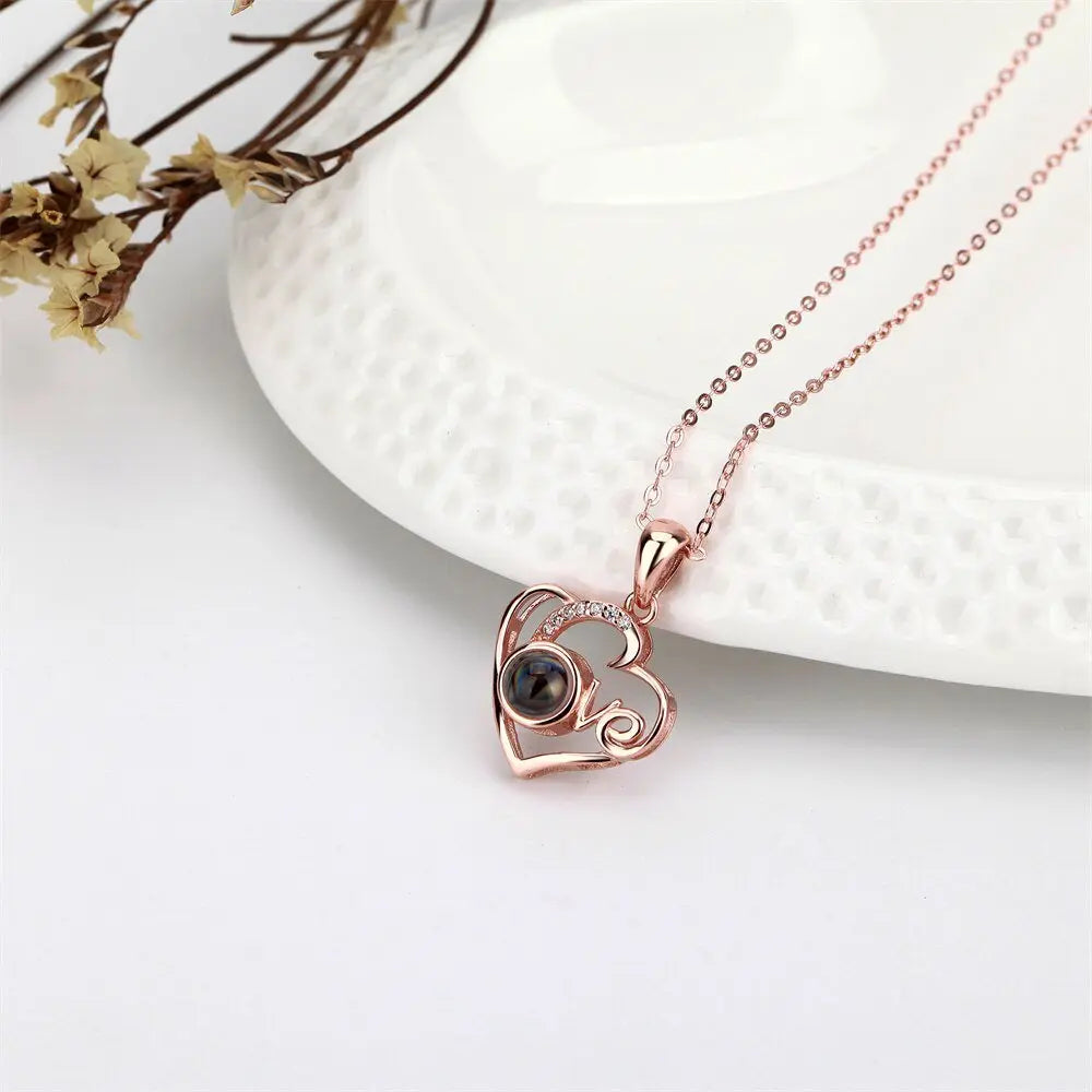 Customized Photo Projection Necklace Heart Pendant Necklace Love Memorial Jewelry - Blade & Thread