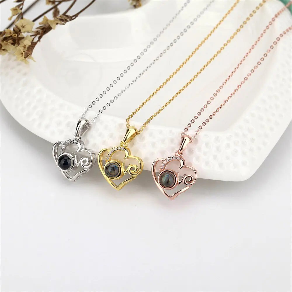 Customized Photo Projection Necklace Heart Pendant Necklace Love Memorial Jewelry - Blade & Thread