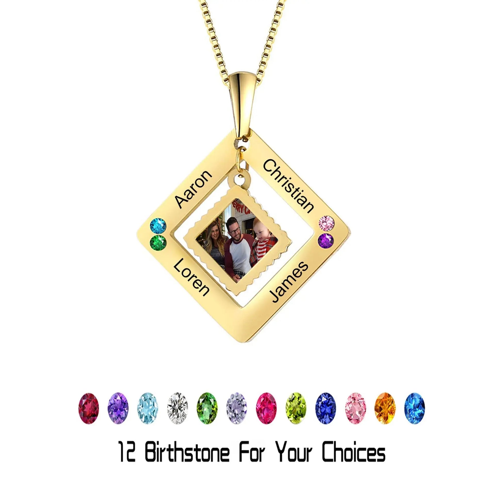 customized photos with birthstone Colorful 12 Birthstone Pendant Necklaces - Blade & Thread