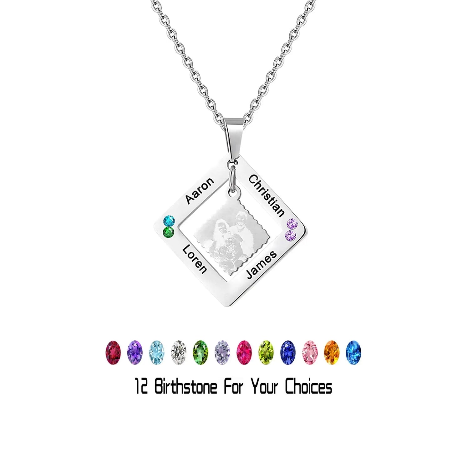 customized photos with birthstone Colorful 12 Birthstone Pendant Necklaces - Blade & Thread