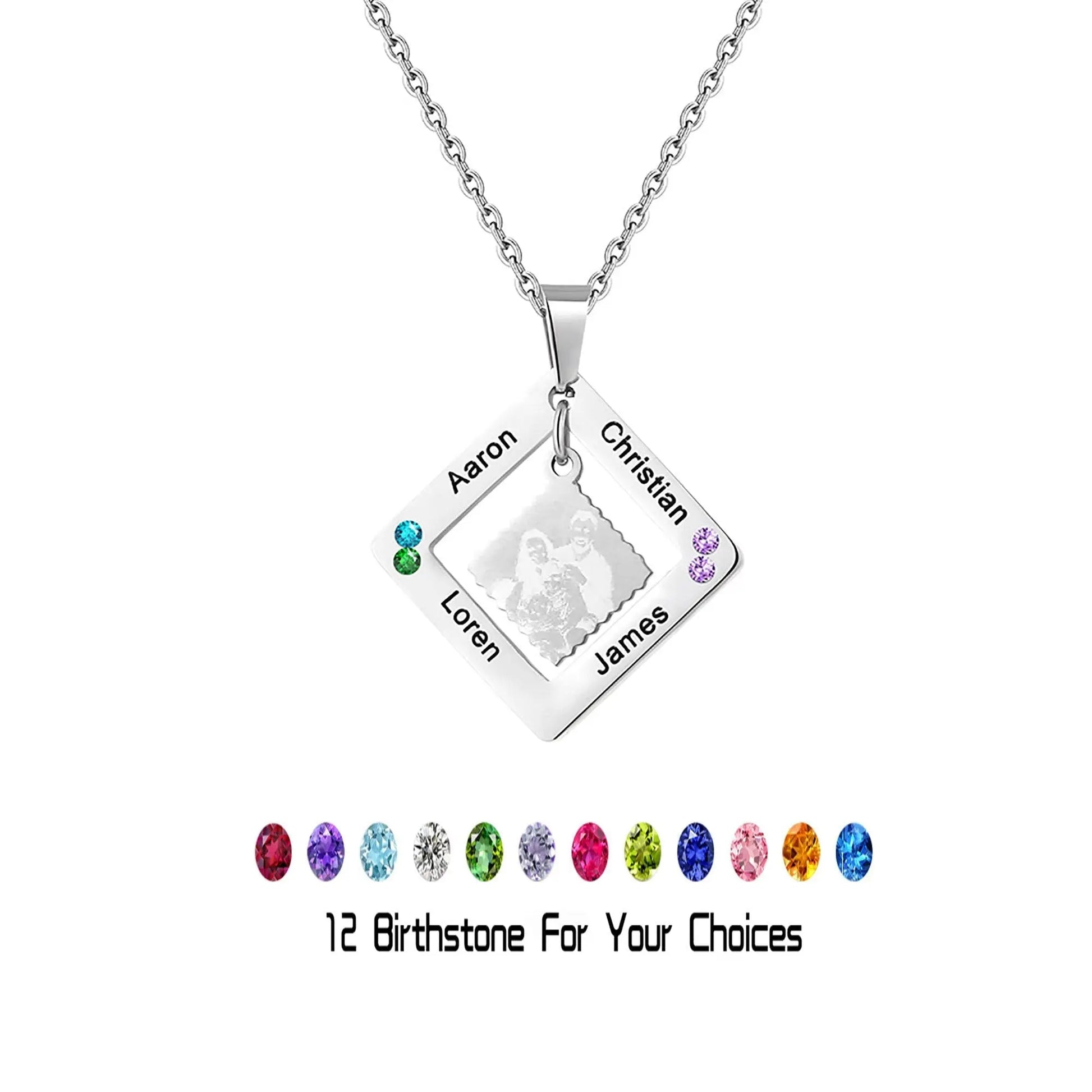 customized photos with birthstone Colorful 12 Birthstone Pendant Necklaces - Blade & Thread