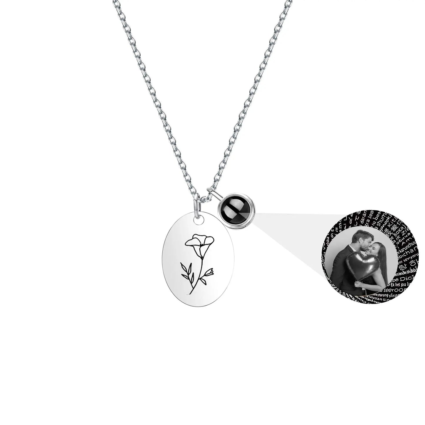 Customized projection necklace for birthday flowers and photos - Blade & Thread