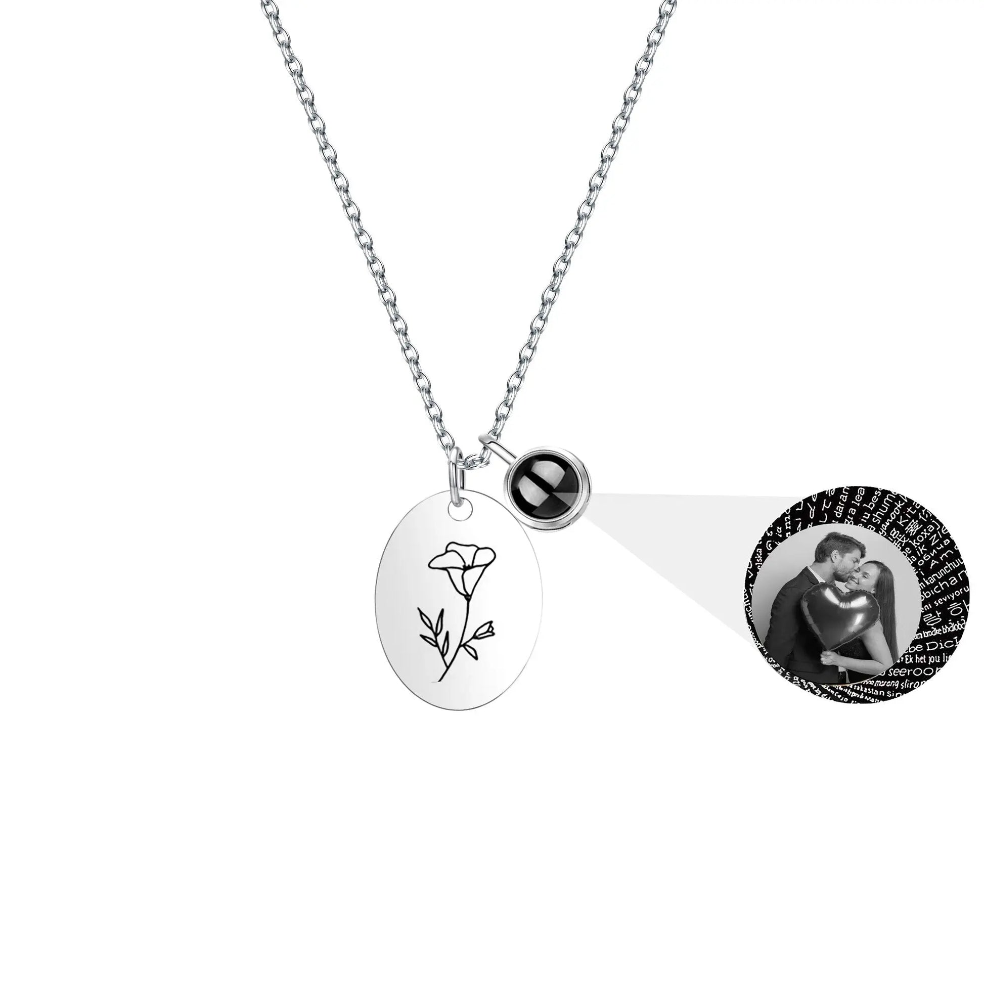 Customized projection necklace for birthday flowers and photos - Blade & Thread