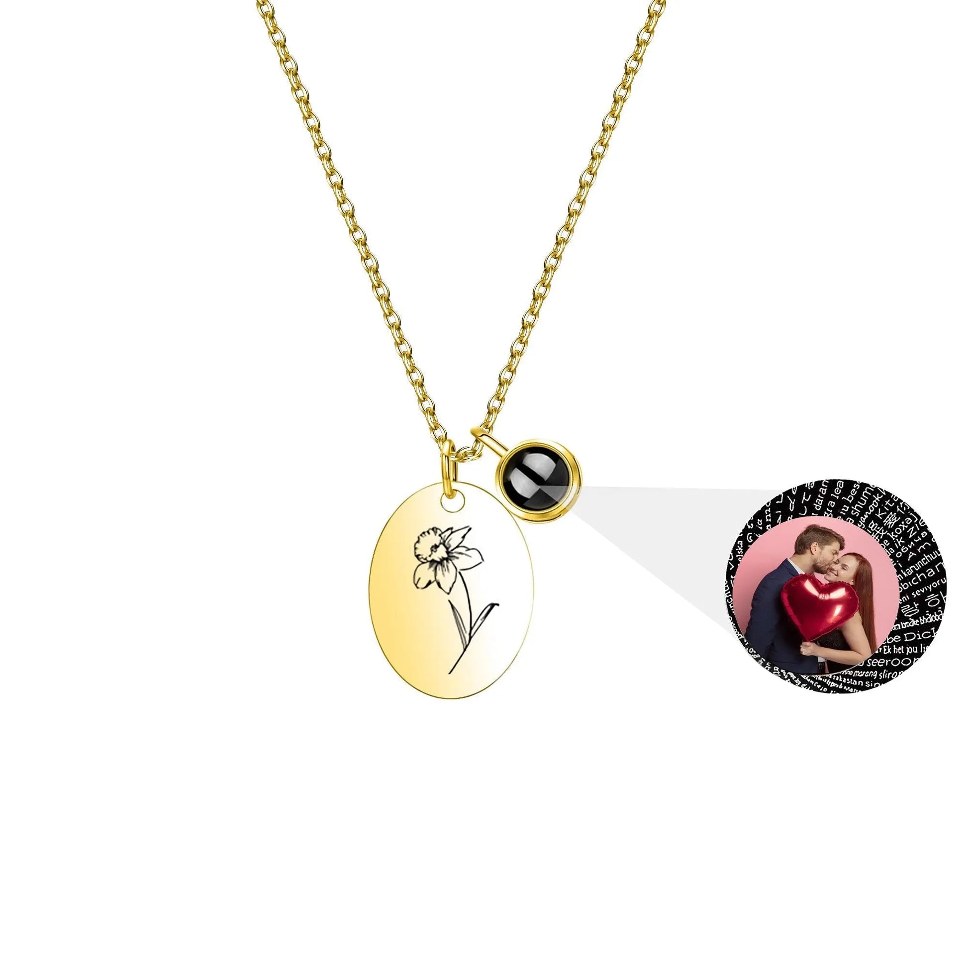 Customized projection necklace for birthday flowers and photos - Blade & Thread