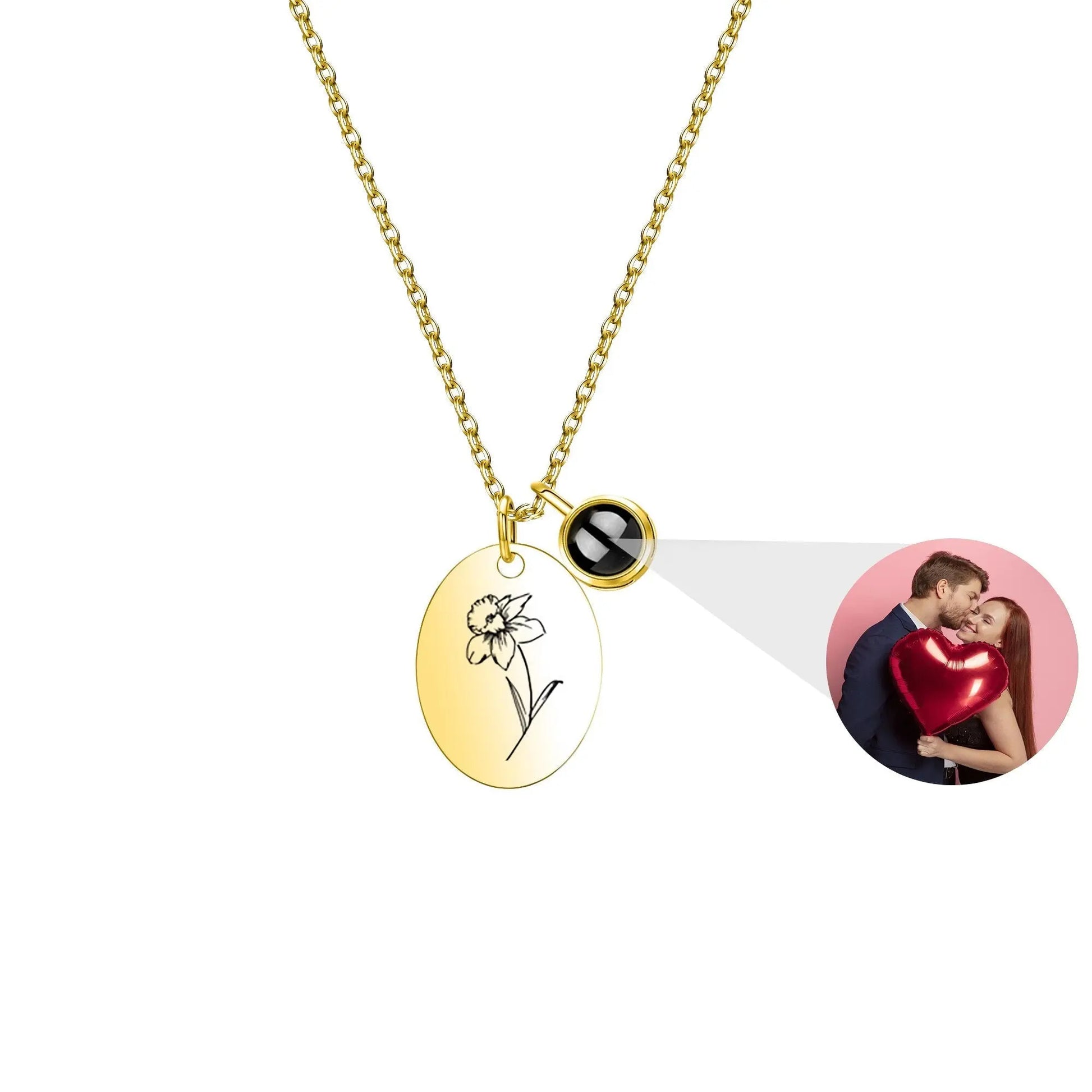 Customized projection necklace for birthday flowers and photos - Blade & Thread