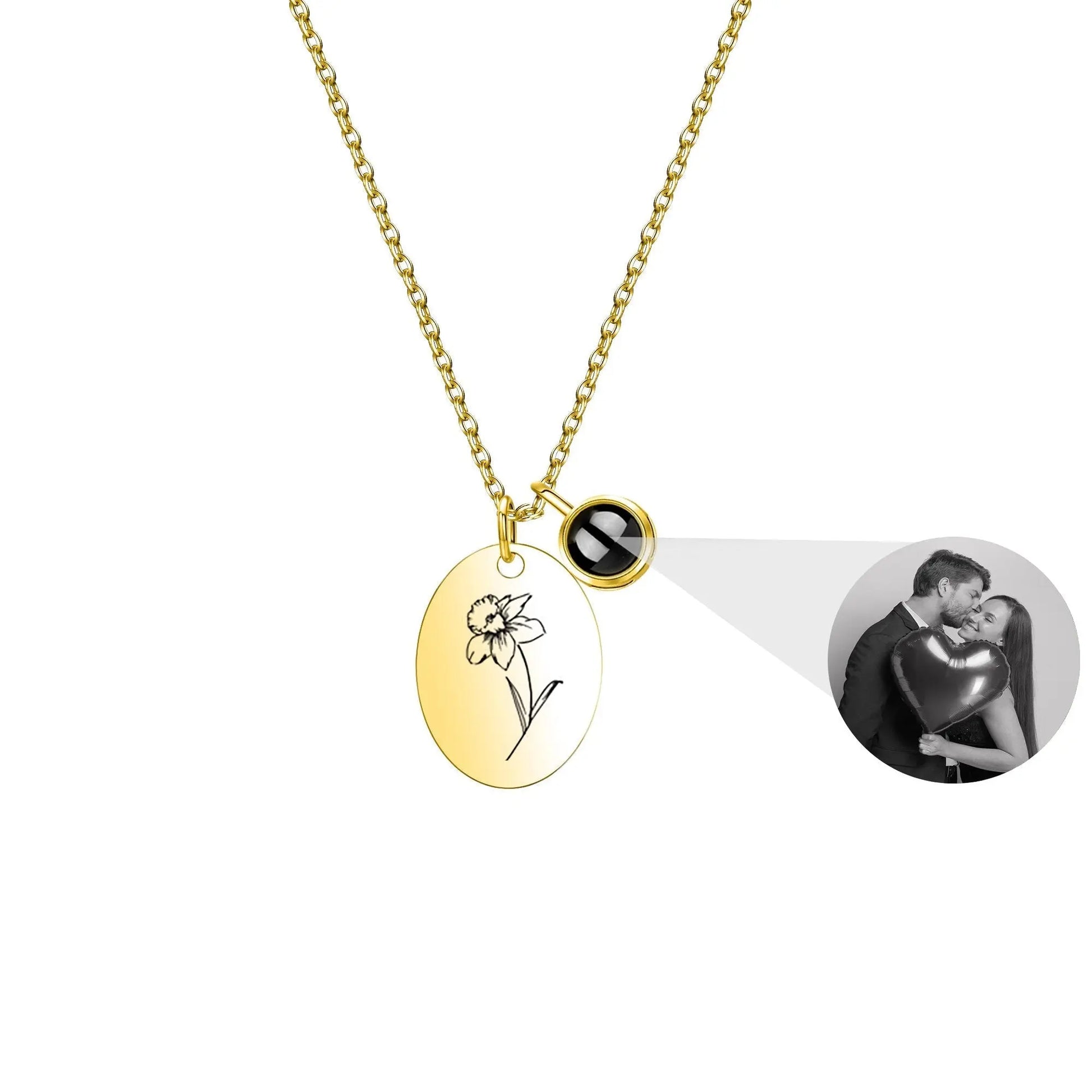 Customized projection necklace for birthday flowers and photos - Blade & Thread