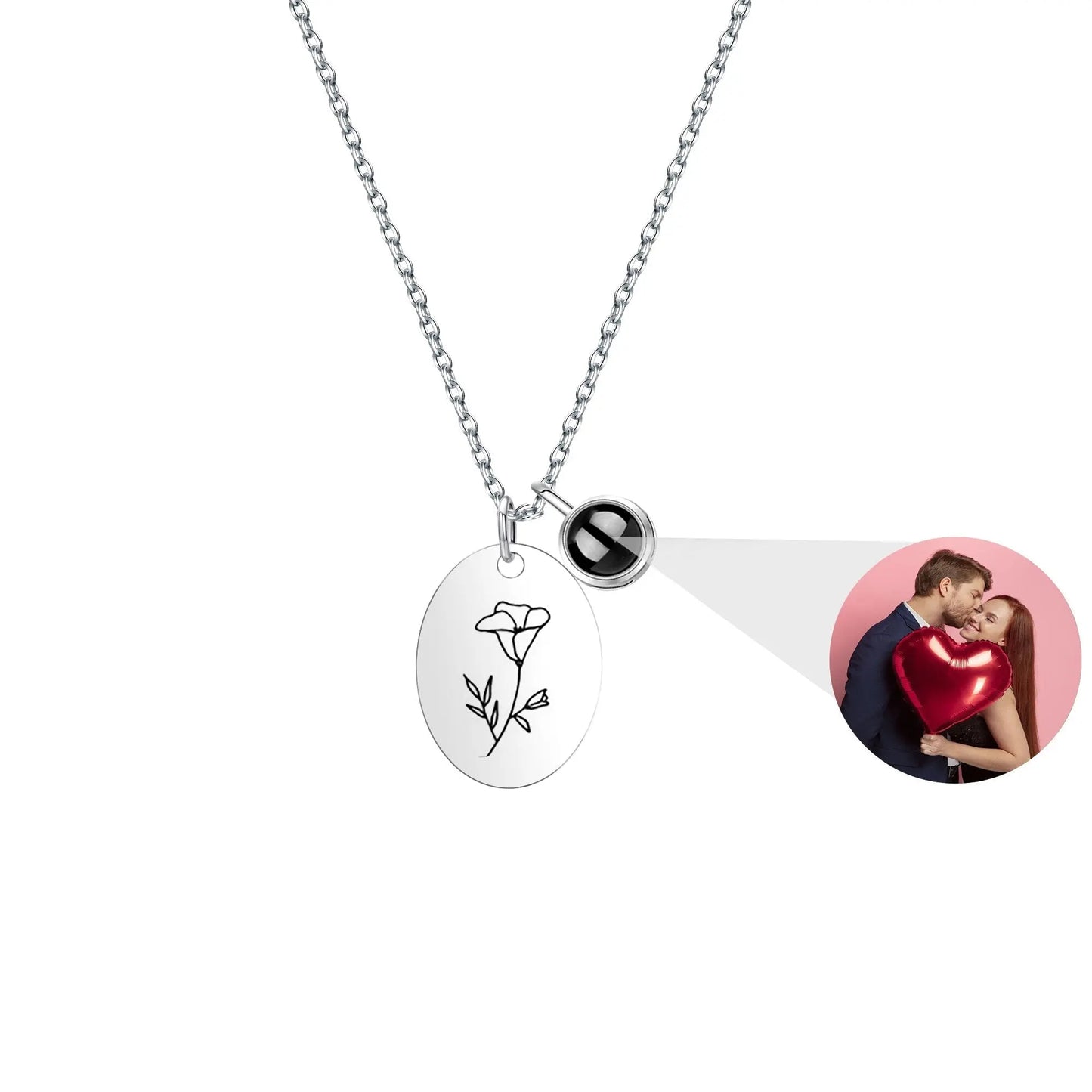 Customized projection necklace for birthday flowers and photos - Blade & Thread