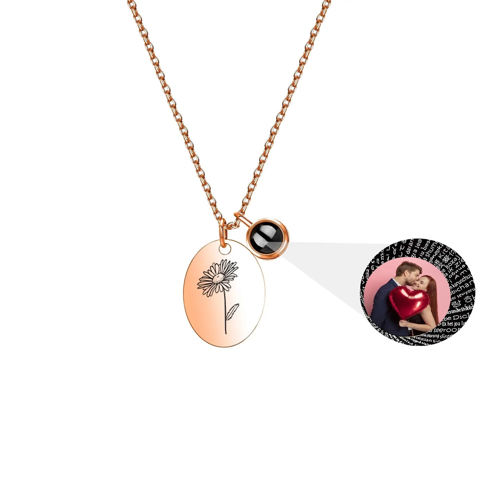 Customized projection necklace for birthday flowers and photos - Blade & Thread