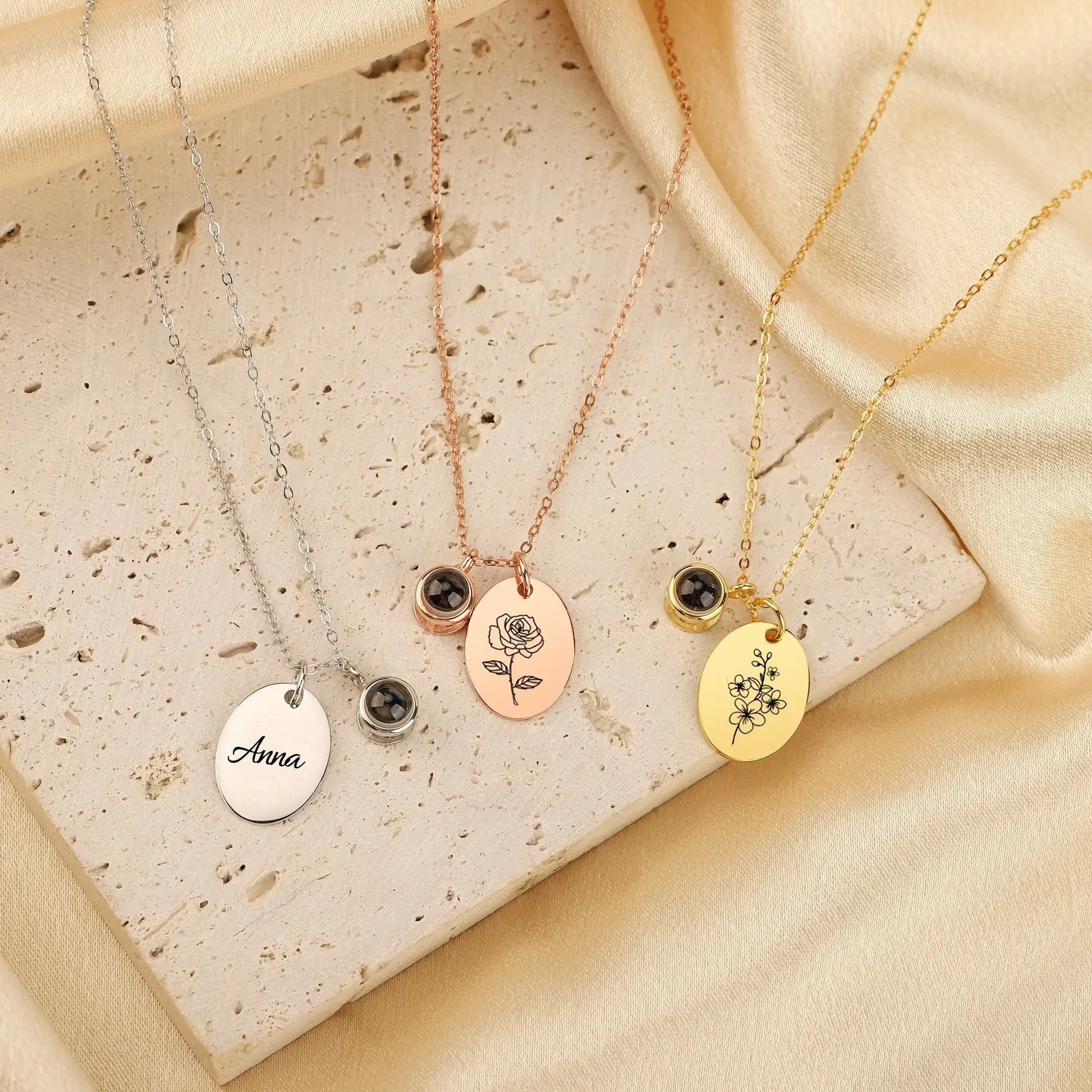 Customized projection necklace for birthday flowers and photos - Blade & Thread