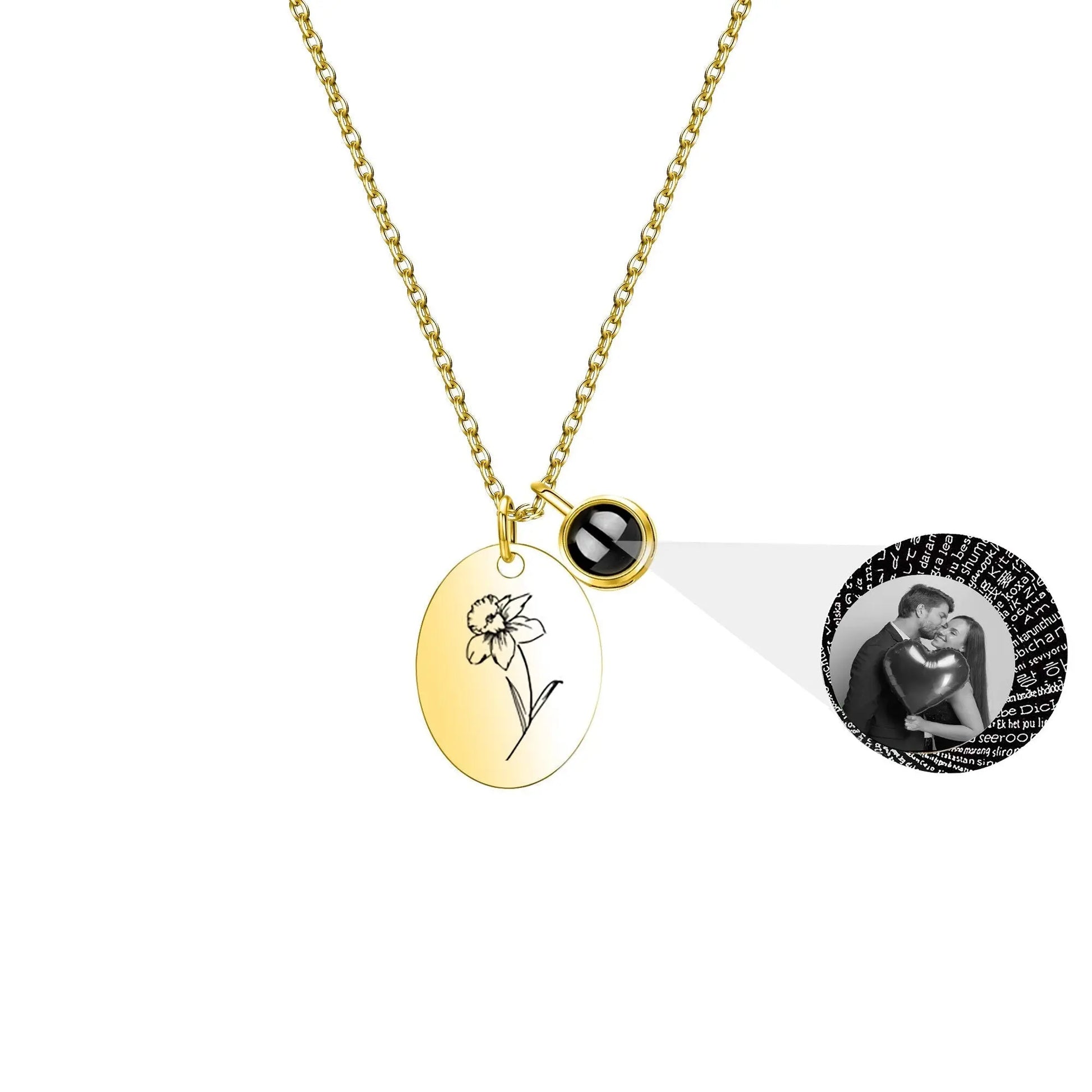 Customized projection necklace for birthday flowers and photos - Blade & Thread