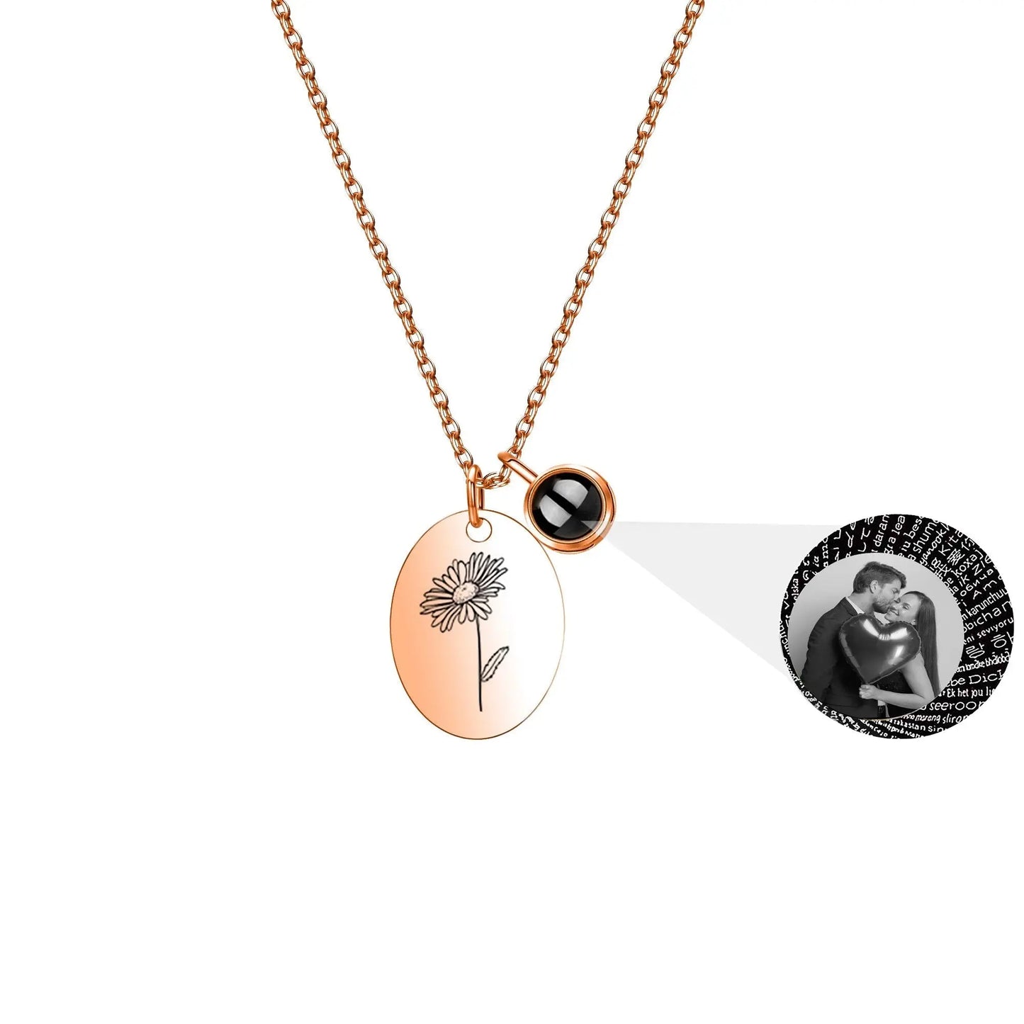 Customized projection necklace for birthday flowers and photos - Blade & Thread
