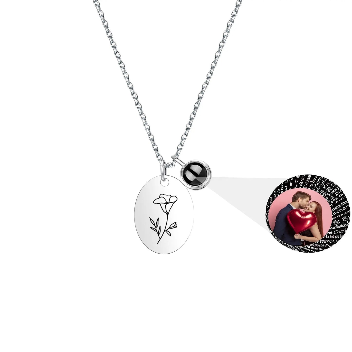 Customized projection necklace for birthday flowers and photos - Blade & Thread